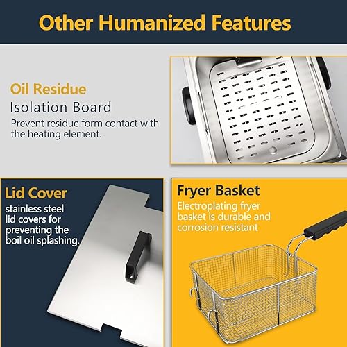 Miniatura 6 de Festa Essential Freidora comercial con cesta y tapa, capacidad de 1750 W, 6 L (6.5 cuartos de galón), encimera eléctrica de acero inoxidable,