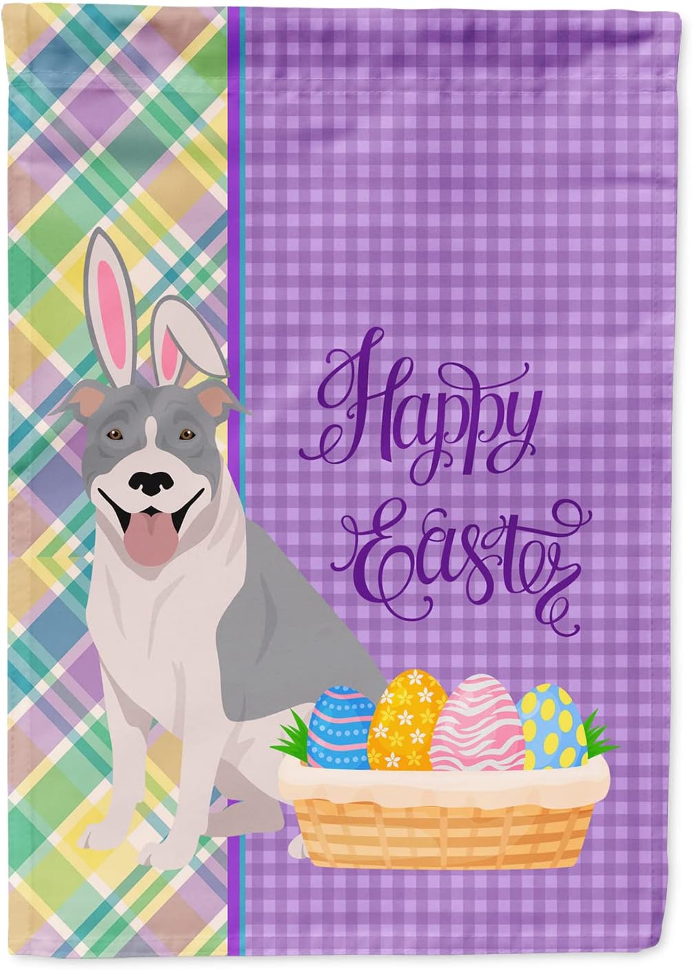 Caroline's Treasures WDK4929GF Blue Brindle Pit Bull Terrier Easter Flag Garden Size Mailbox Flag Decorative Yard Flag Banner Outside Patio Artwork Yard Flower Beds, Garden Size, Multicolor