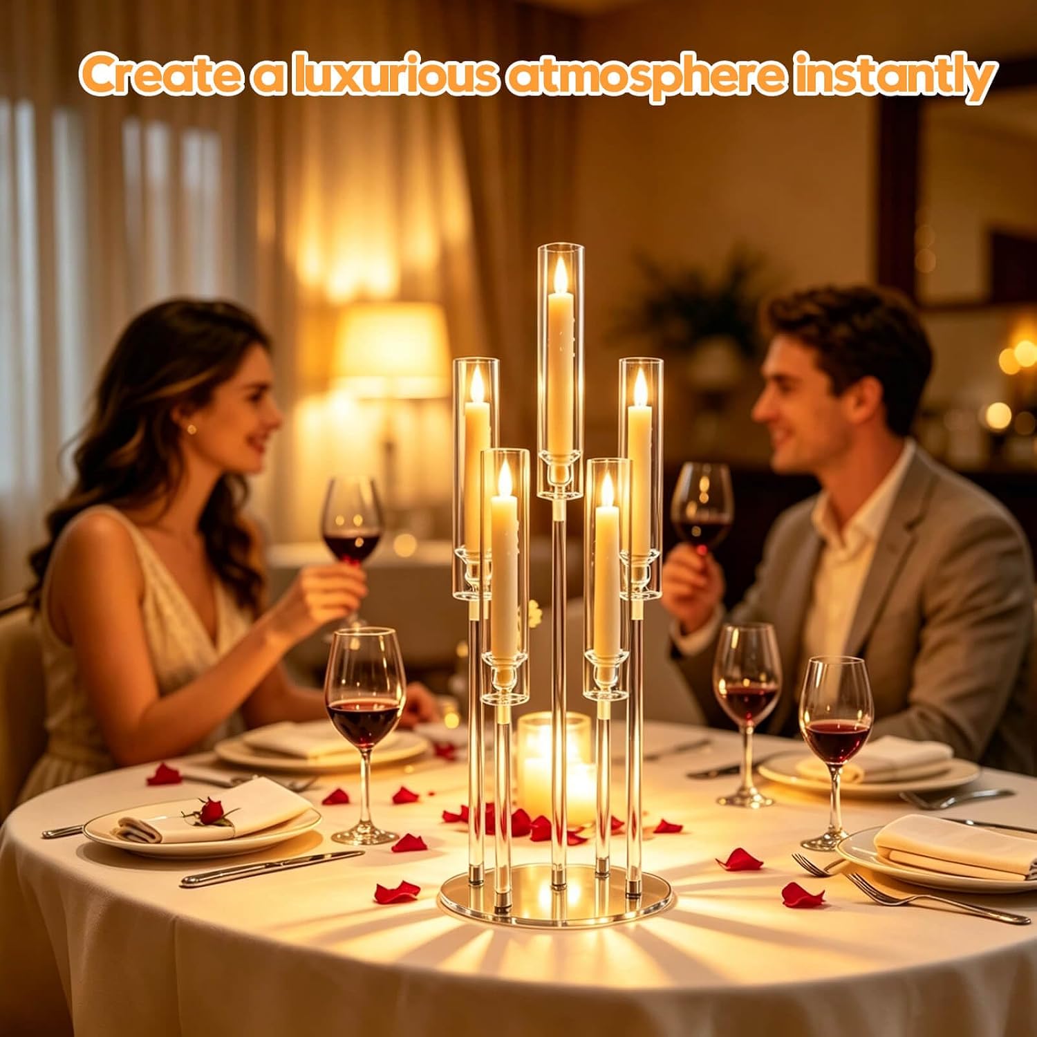 5-Arm Acrylic Candelabra Centerpiece 26.8" for LED Candles