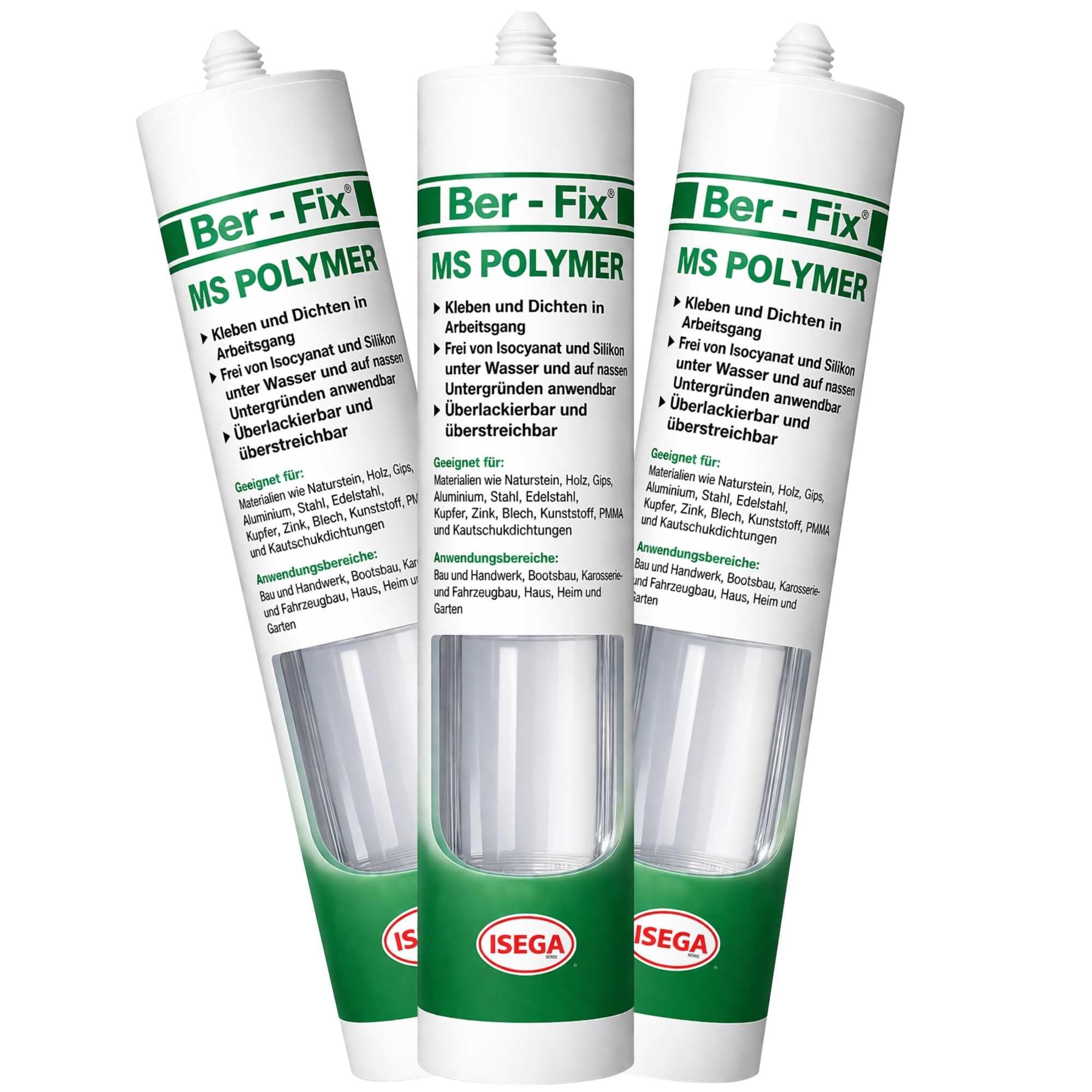 Ber-Fix® MS Polymer Transparent 3 x 290 ml – Glaskleber & Dichtstoff | Drei Kartuschen für zusammenhängende Projekte; auf geeigneten feuchten Flächen verarbeitbar und für bewegte Bauteile.