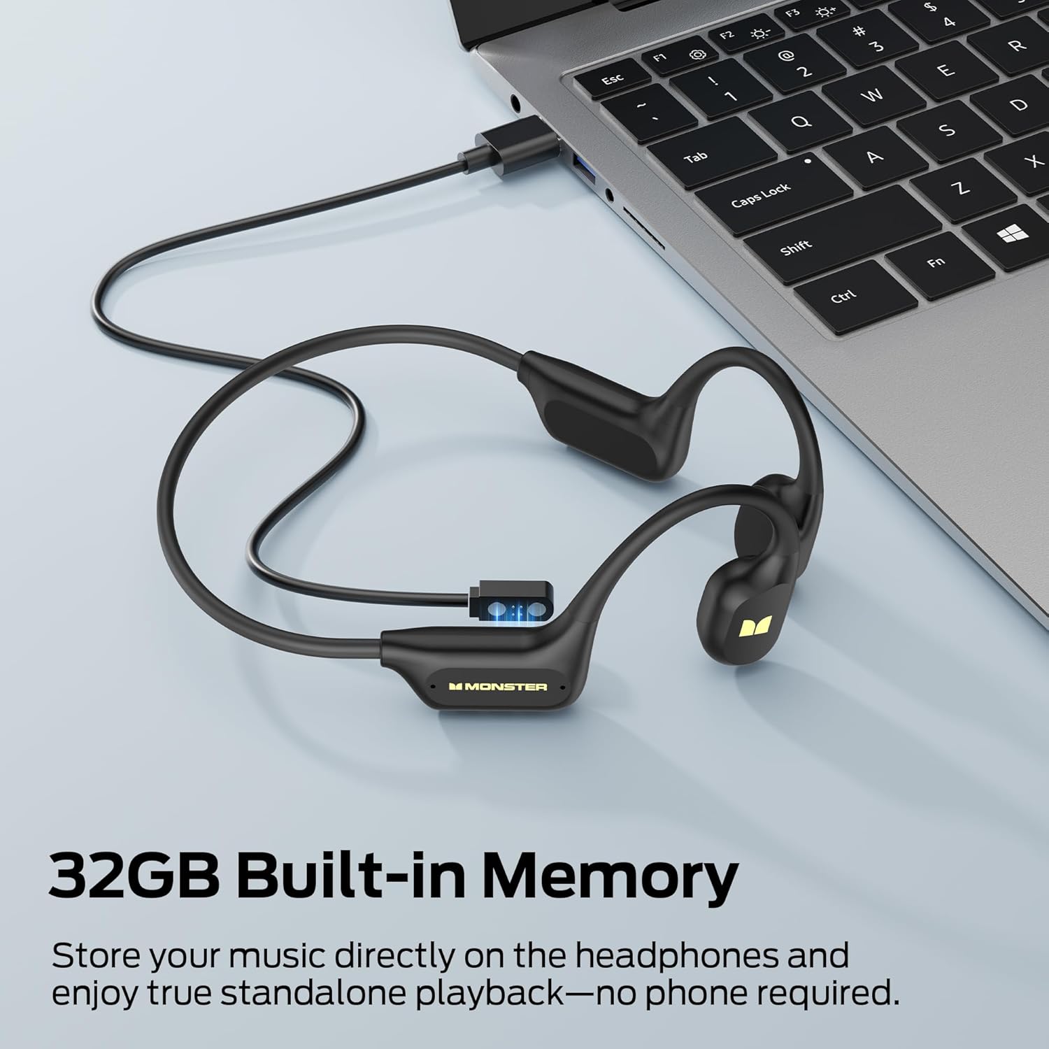 Monster Open Ear BC300 Swimming Headphones, Open-Ear Bone Conduction Headphones, Bluetooth 6.0 & 32GB MP3, IPX8 Waterproof Sport Earbuds with 10H Playtime (Black)