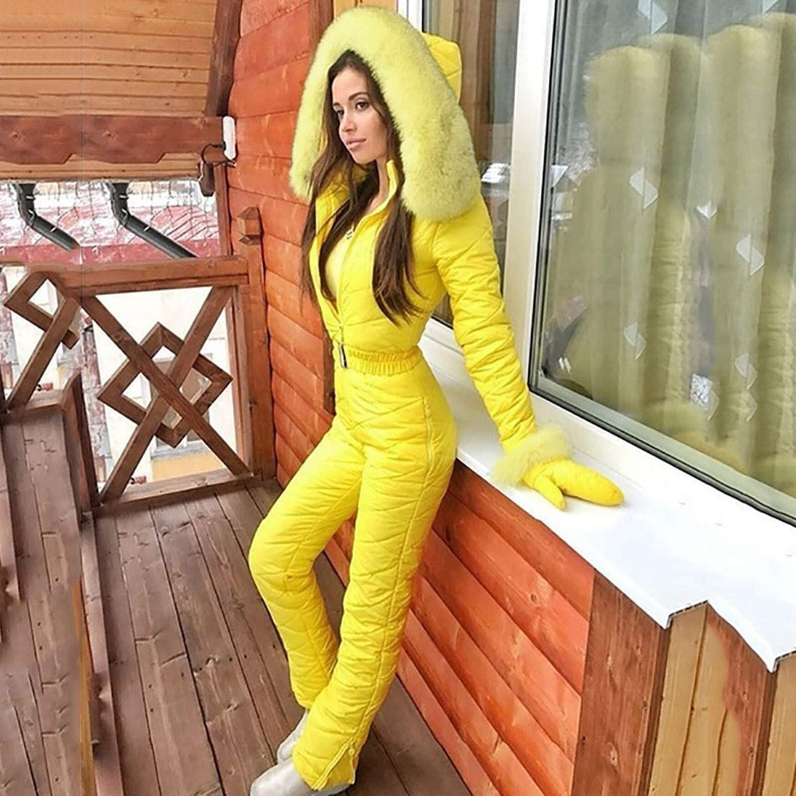 Generisch Skianzug Damen Einteiler Warm Schneeanzug Damen Overall Mit Kapuze Skianzüge Elegant Atmungsaktiv Skioverall Winter Eng Skianzug Outdoor Winddicht Ski Winteranzug Oversized Skisuit