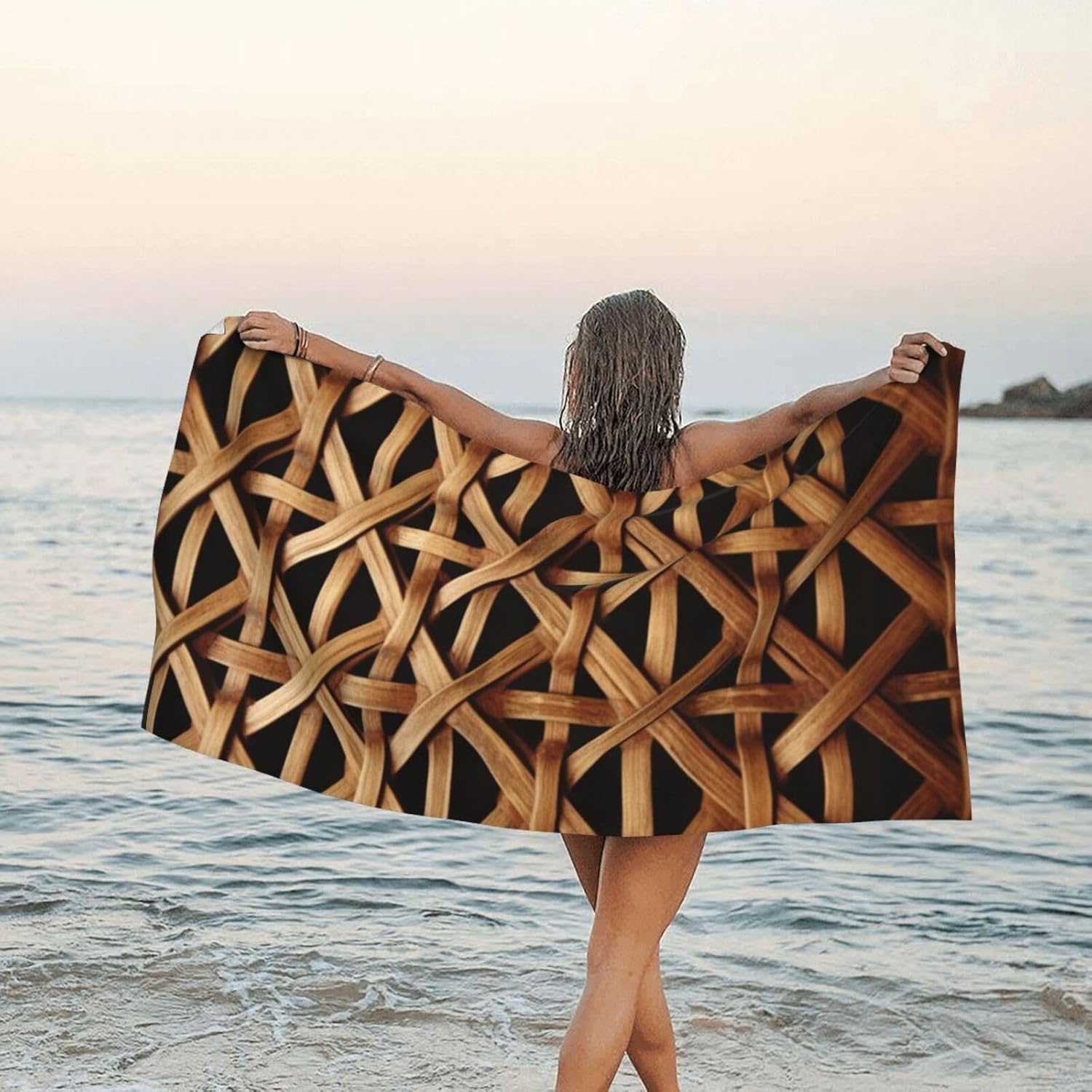 KHiry Microfiber Towel Beach Towels Wicker Woven Grid Quick Dry Towel Soft Lightweight Travel Towels Absorbent Large Easy Pack Travel Things Beach Blanket for Gym Sports Swimming