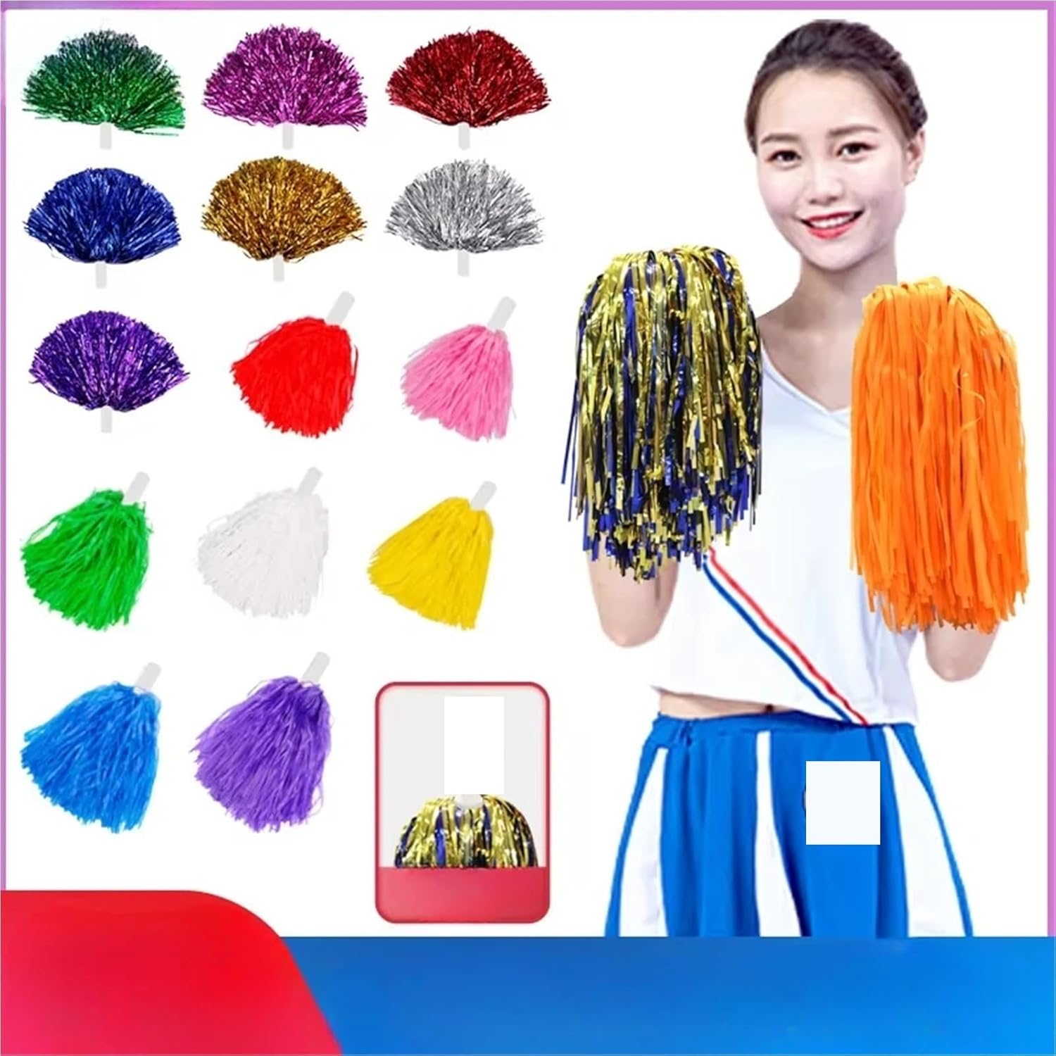 Dance Cheerleading Pompoms, Cheerleading Pom Poms with Handle Multicolor 6 Pcs