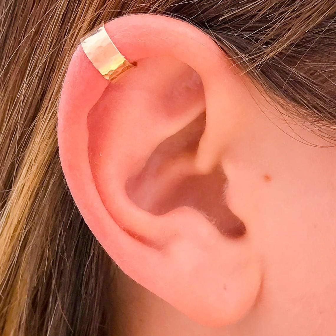 Ear Cuff Gold, 14K Gold Filled, Hammered, 5mm Wide, 10mm Diameter, No Piercing, Mini Ear Cuff, Gold Ear Cuffs For Women Non Piercing, Gold Filled Ear Cuff, Ear Cartilage Cuff - Image 6