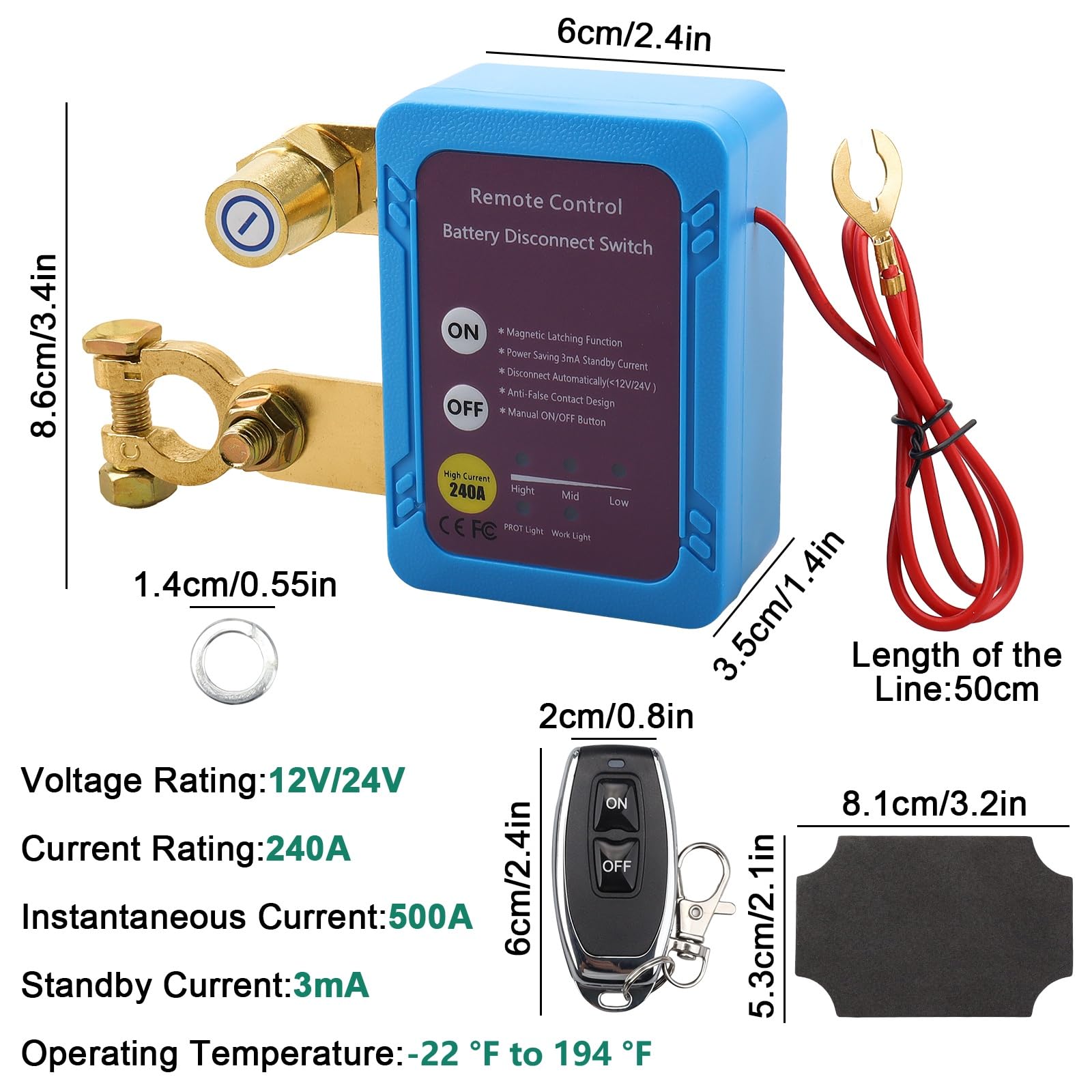 Stacca Batteria 12V per Auto con 2 Telecomando, 12V 240A Sezionatore Auto Remoto Senza Fili, Interruttore di Spegnimento Automatico per Auto, RV, ATV, Camion, Barca