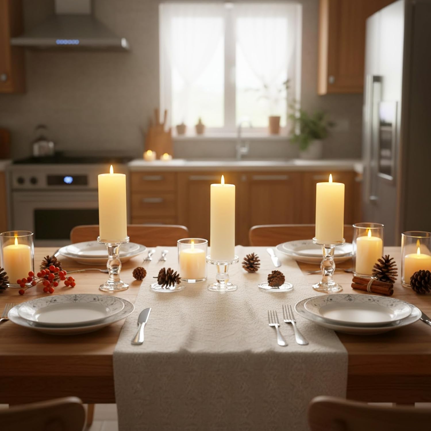 12pcs Glass Pillar Candle Holder and Plates Set, Taper Candlestick, 3.9 Inch Round Clear Glass Candle Tray Plates for Wedding Party Decoration Dining Table Centerpiece