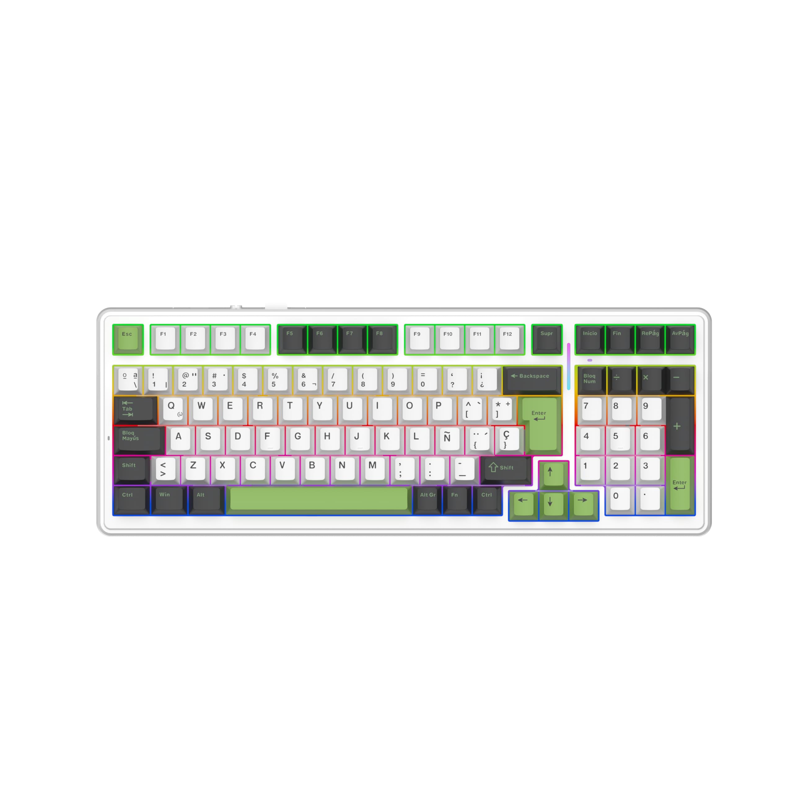 MechLands Aula F99 96% Teclado para Gaming Con Cable, Distribución QWERTY Español, Creamy Teclado Mecánico Con Junta, Retroiluminación RGB, Hot Swap, Interruptor Lineal Prelubricado (Negro Verde)