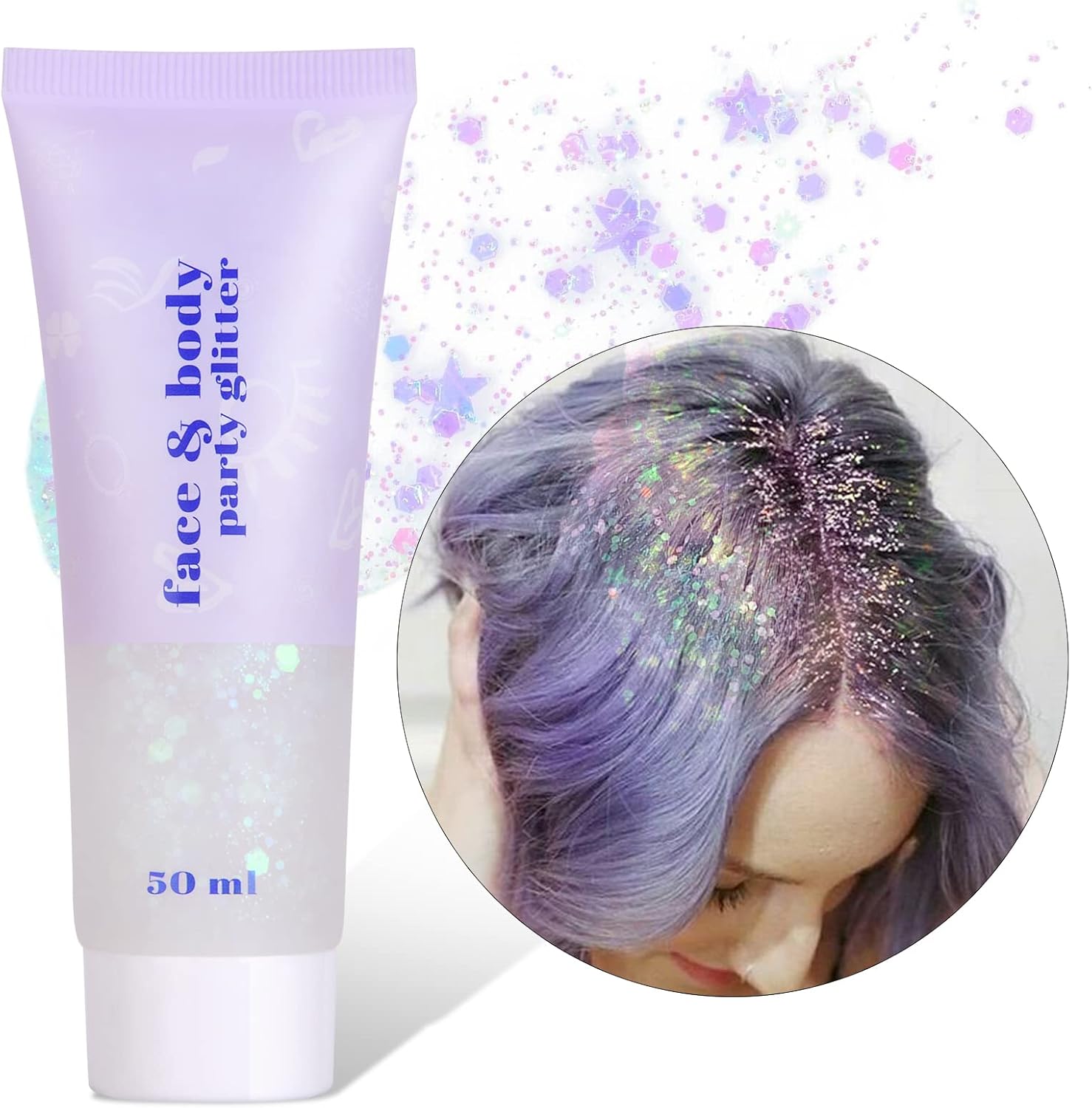 URAQT Body Glitter Gel, 50 ml Holografische Zeemeermin Pailletten Glitter Chunky Cosmetische Glitter Gezicht en Lichaamsgel, Sprankelende Festival Party Lotion Glitter voor Gezicht Lichaam Oog Haar Nagel Make-up en DIY Art