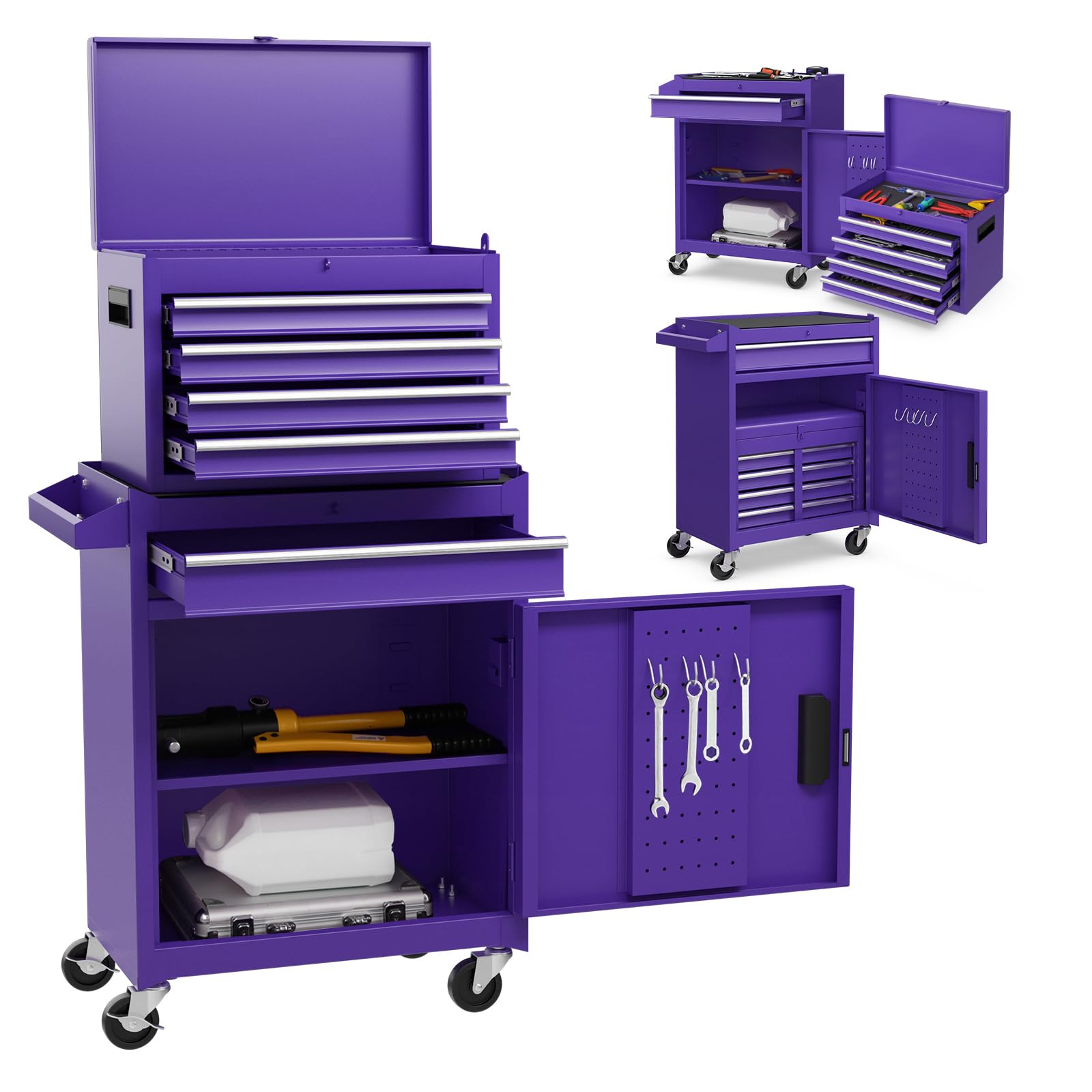 Goplus Purple Tool Chest, 5 Drawers Rolling Tool Cabinet w/Detachable Top Toolbox, Universal Lockable Wheels,Lock Bar,Protective Liner,Tool Rack, Metal Tool Storage Cart, Tool Box for Garage Workshop