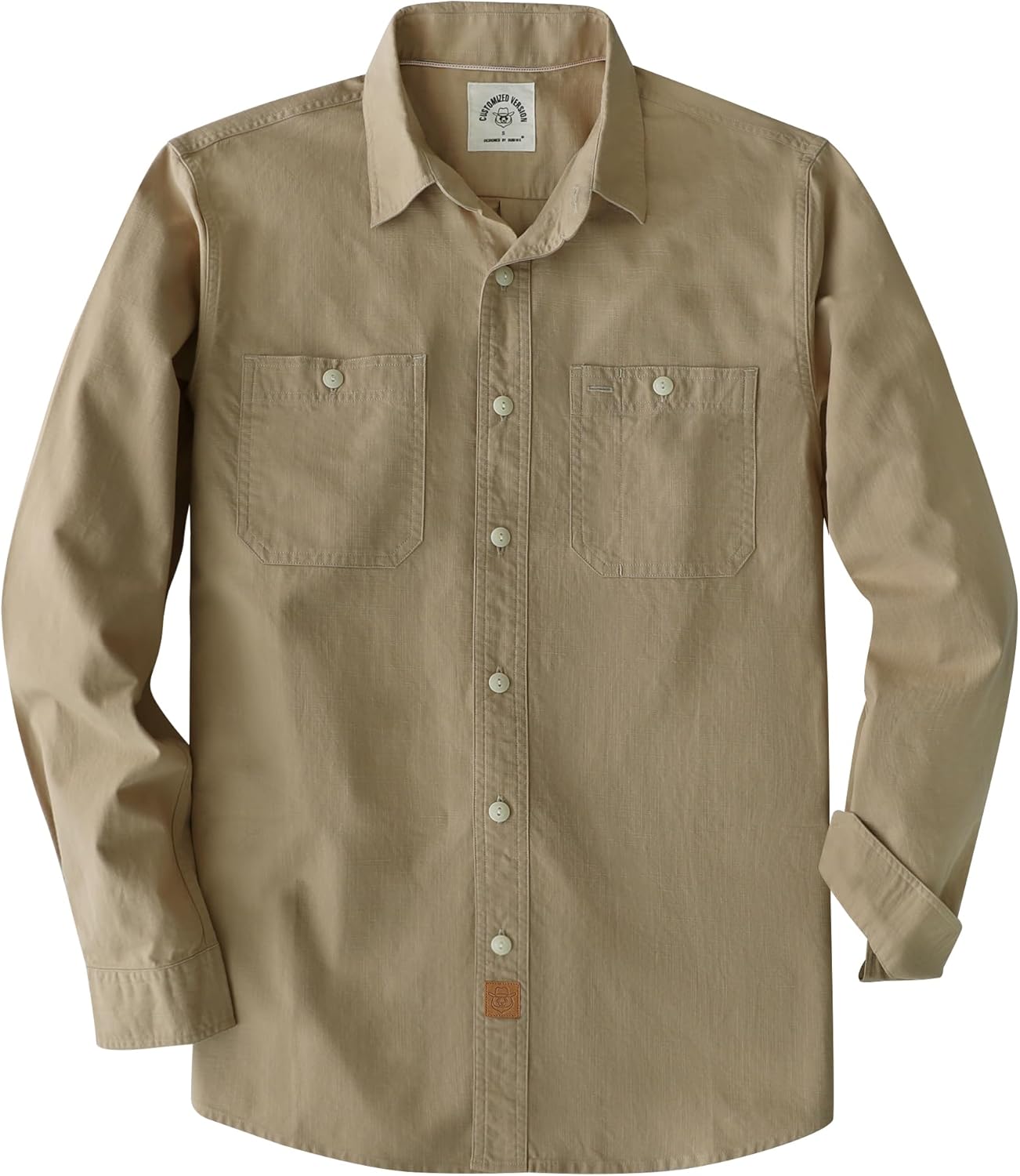 Dubinik Chambray Shirt Men Long Sleeve Cotton Work Shirts with 2 Pockets Casual Button Down