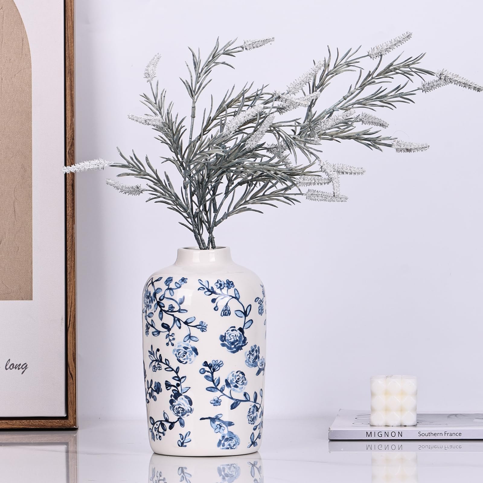 Amazon.co.jp: 青と白の花瓶ヴィンテージセラミック花瓶、シノワズリー