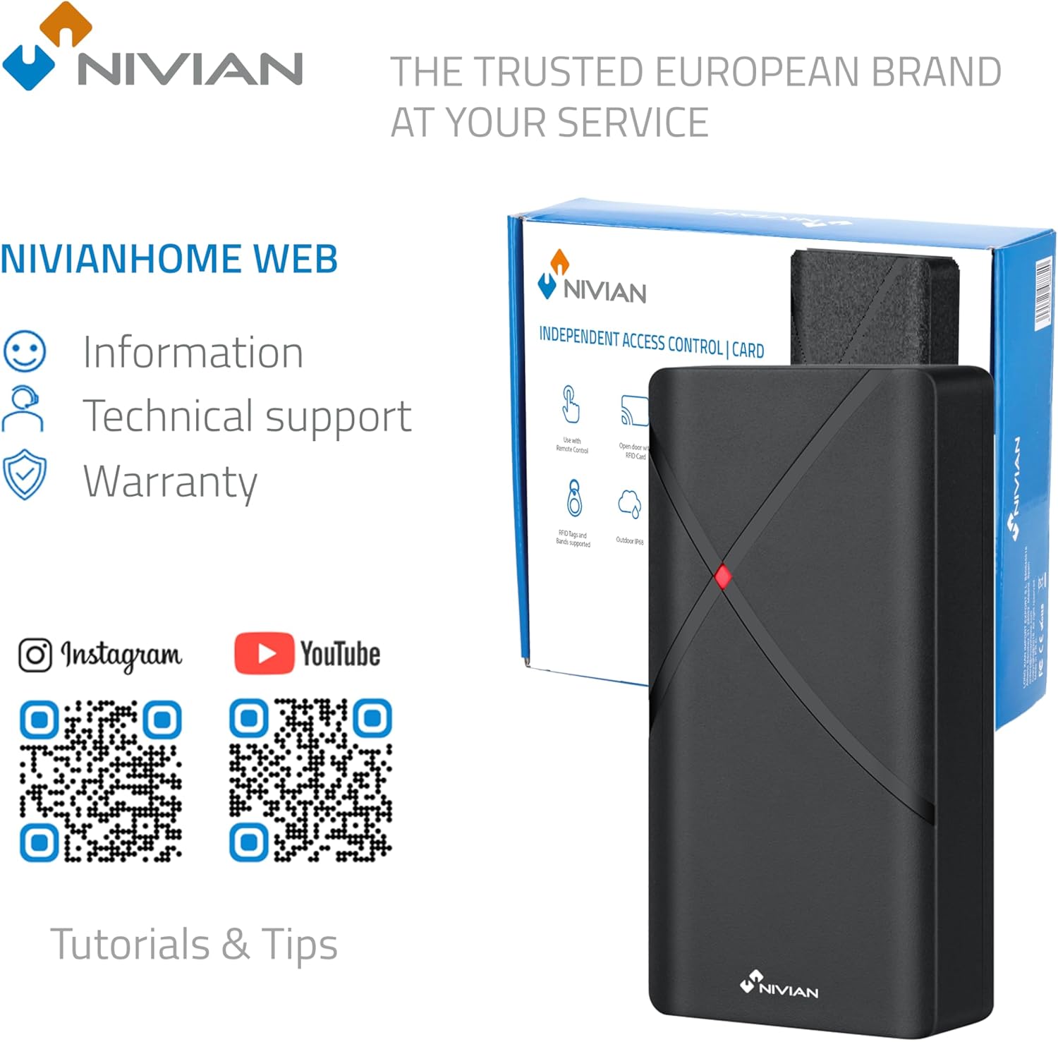 NIVIAN branding with links to NIVIANHOME WEB, Instagram, and YouTube for support and tutorials