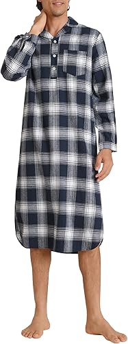 Latuza Camisón de franela de algodón para hombre