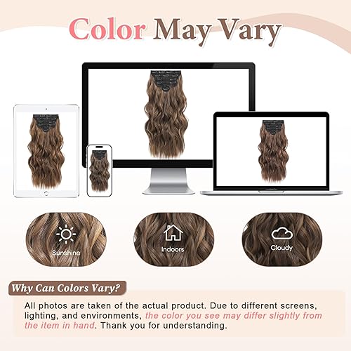 Miniatura 67 de Synthetic Clip in Hair Extensions, 6PCS Natural &Soft Hair& Blends Well Lonng Wavy Hairpieces(20inch,6pcs, Black with Brown Highlights)