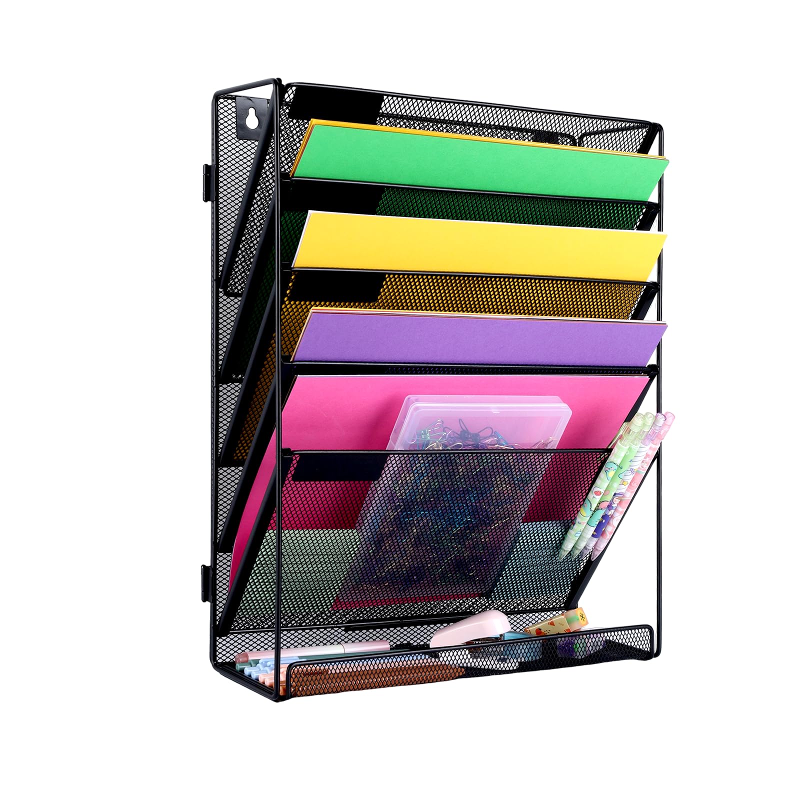 Hmxljjy Black-6Tier 6 Tier A4 Mesh Wall File Holder Organiser, Document Holder, Mail Magazine Storage Rack For Office Home, Black