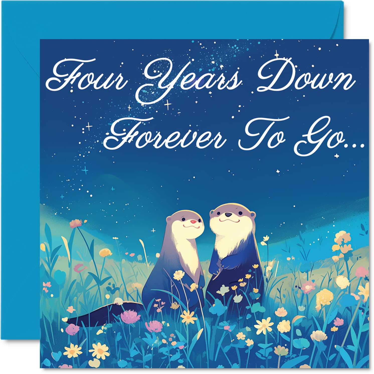 4th Anniversary Card - Otters in Love Four Years Down - Congratulations Cards for 4th Anniversary, 145mm Congratulations Greeting Card