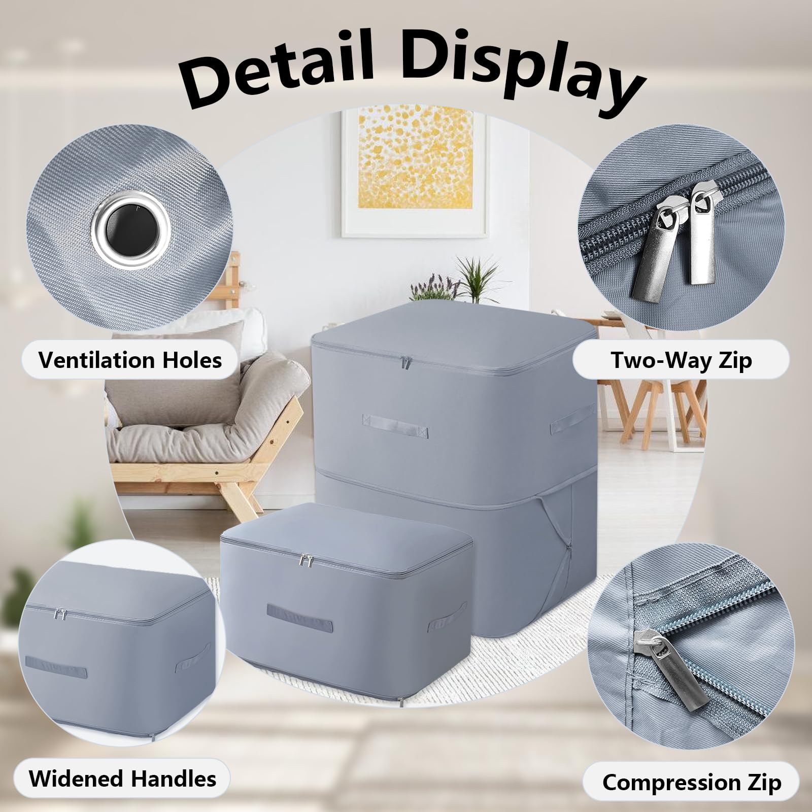 1 x organizer samokompresujący, torba do przechowywania kołder z zamkiem błyskawicznym, torba kompresyjna, kolor szary, ultra Space Saving Self Compression Organizer Bag (54 x 42 x 60 cm)