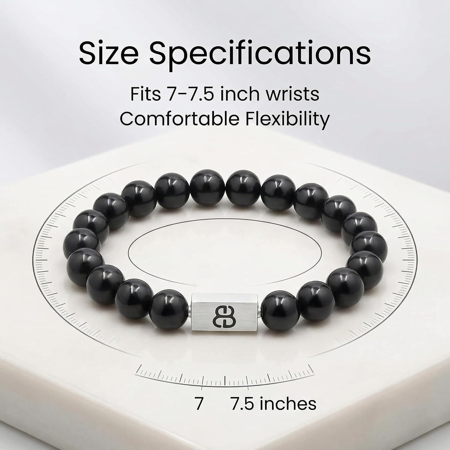 Black Onyx Bracelet, Men's Bead Bracelet, Onyx and Sterling Silver Jewelry, Gift Idea for Man