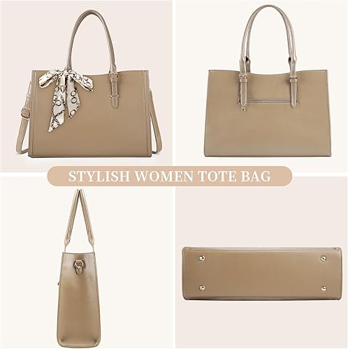 Miniatura 4 de Bolsa para laptop para mujer de 15.6 pulgadas, impermeable, para laptop, bolsa de trabajo de cuero para oficina, viaje, bolsa de hombro, color