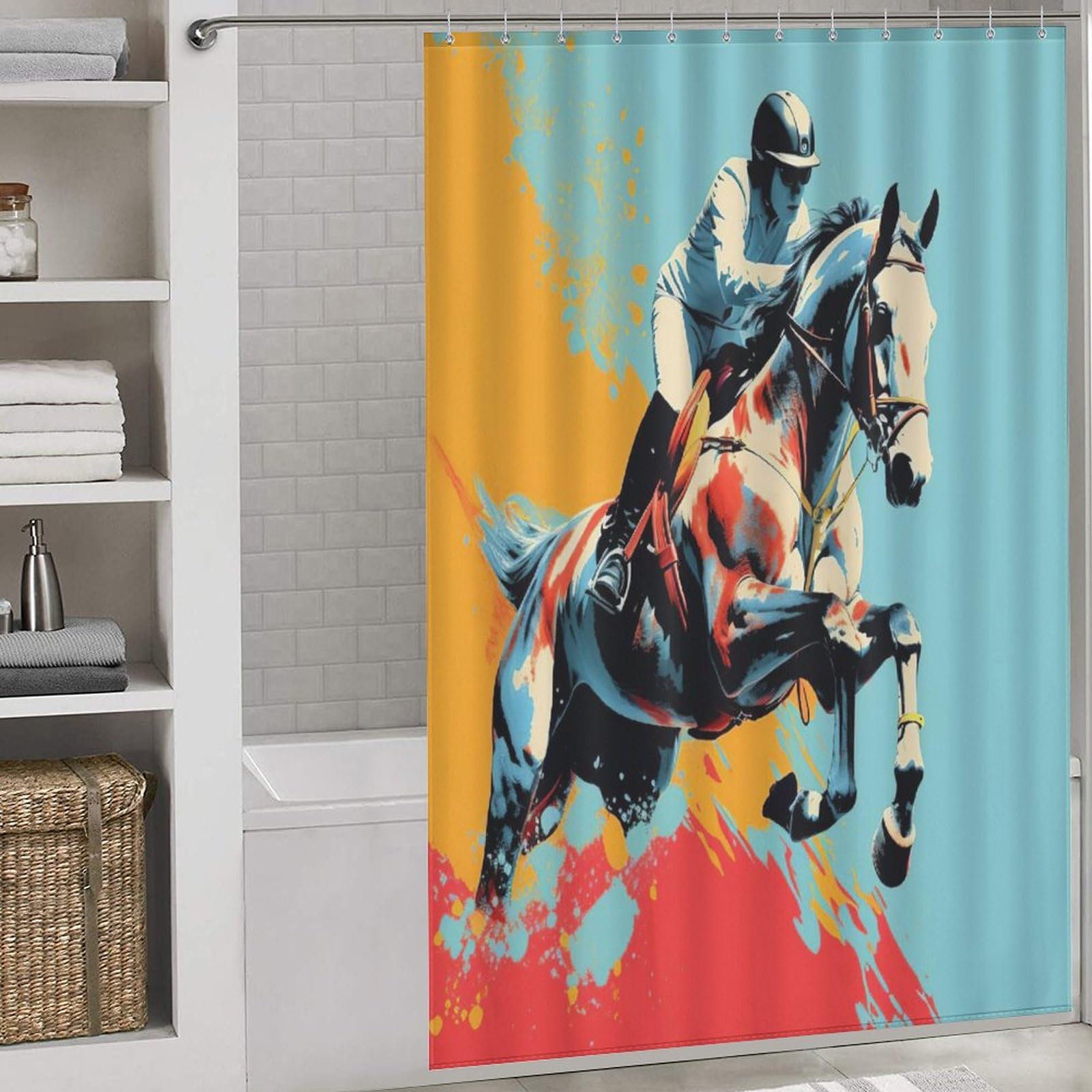 Rideau douche lavable et imperméable motif cheval tissu polyester