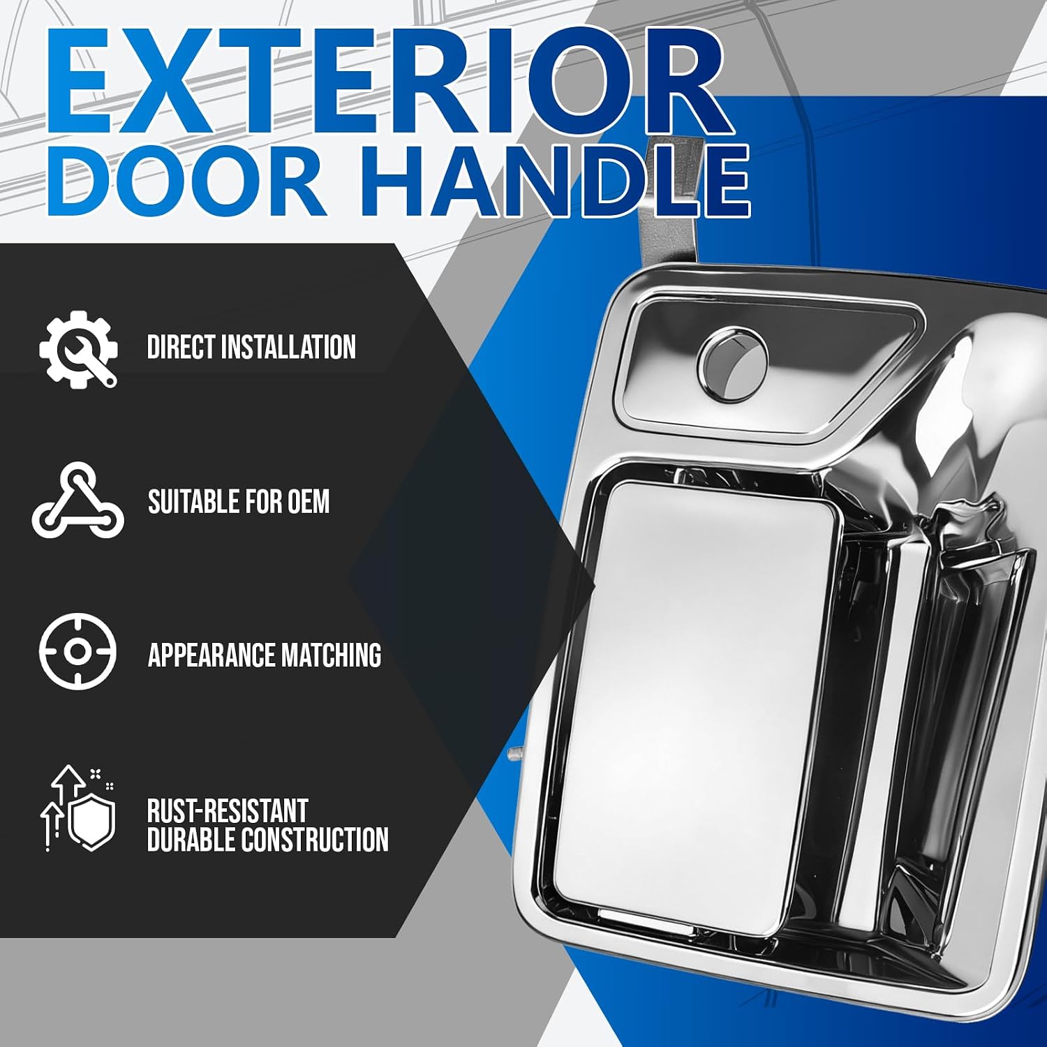 Exterior Chrome Door Handle | Outside Front Left Driver Side | Compatible with Ford 2000-2005 Excursion, 1999-2016 F-250 F-350 F-450 F-550 Super Duty | OE # 7C3Z-2522405-AA | with Keyhole