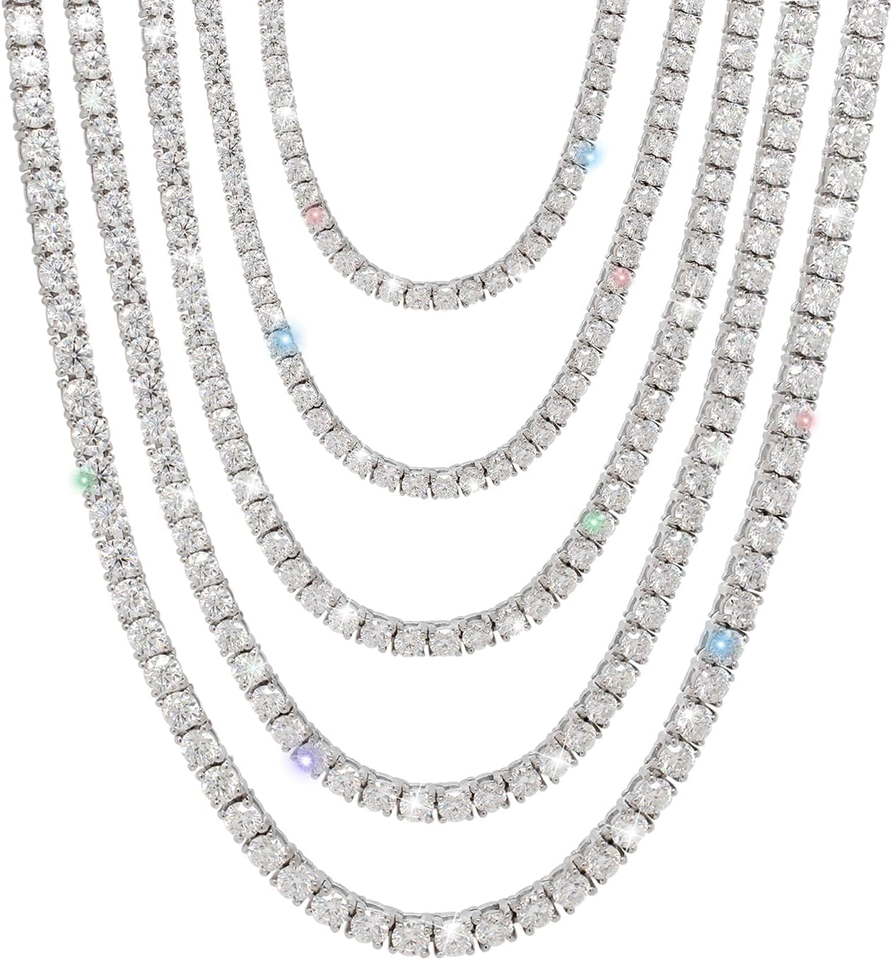 4.59-112 CT Moissanite Tennis Necklaces for Men, 2mm, 14IN, D Color VVS1