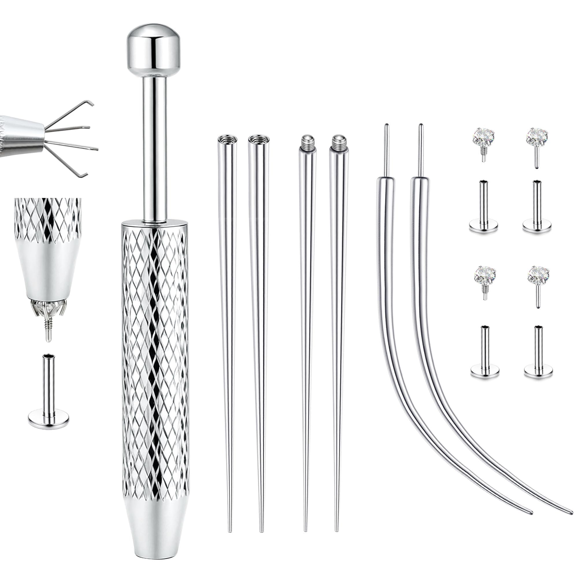7 Pcs Straight Bar Piercing Kit , All-Inclusive Piercing Tools with Grabber, Ergonomic Design for Precise Operation, Ideal for Beginners & Professionals, Easy to Clean & Reuse. Piercing kit, Straight bar piercing tools, Jewelry insertion set-image-18