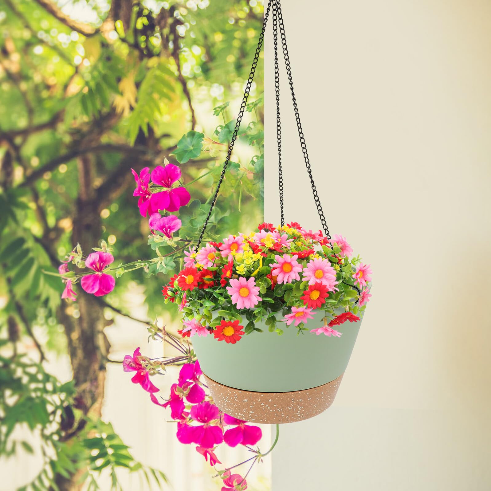Abaodam 2 Vasi da Fiori Sospesi in Plastica Verde per Piante da Balcone Fioriere Sospese per Giardino e Piante Esterne Chlorophytum Design Creativo e Resistente alle Intemperie