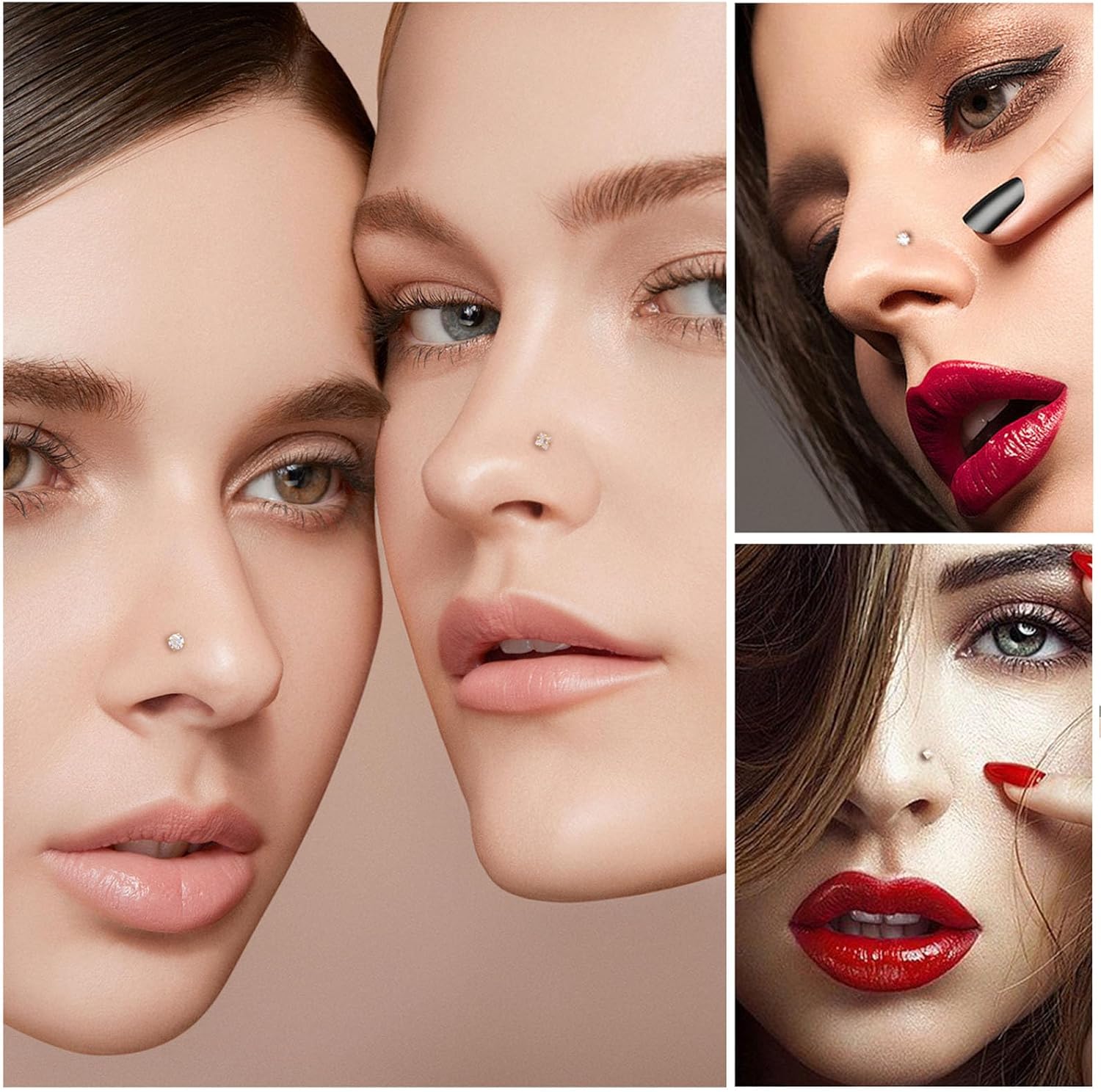 14k Gold Plated 316L Surgical Steel 22g/20g/18g Nose Rings Studs L-Shape Bone Screw Nostril Piercing 1.5mm 2mm 2.5mm 3mm 3.5mm 4.5mm CZ Nose Studs for Women - Image 3