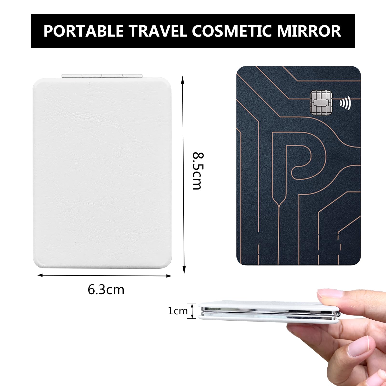 2 Pezzi Specchio Compatto de Borse PU,Mini Specchio Trucco Doppio Pieghevole per Viaggio,73MM/80MM (bianco)