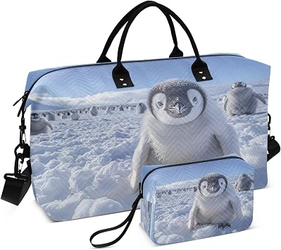 Travel Duffel Bag Large Weekender Overnight Bags for Women Men, Emperor Penguin Gym Bag with Toiletry Bag
