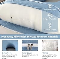 Vista 7 de Almohada de embarazo de cuerpo completo en forma de U para dormir, almohada de maternidad de 57 pulgadas con funda extraíble, soporte para espalda