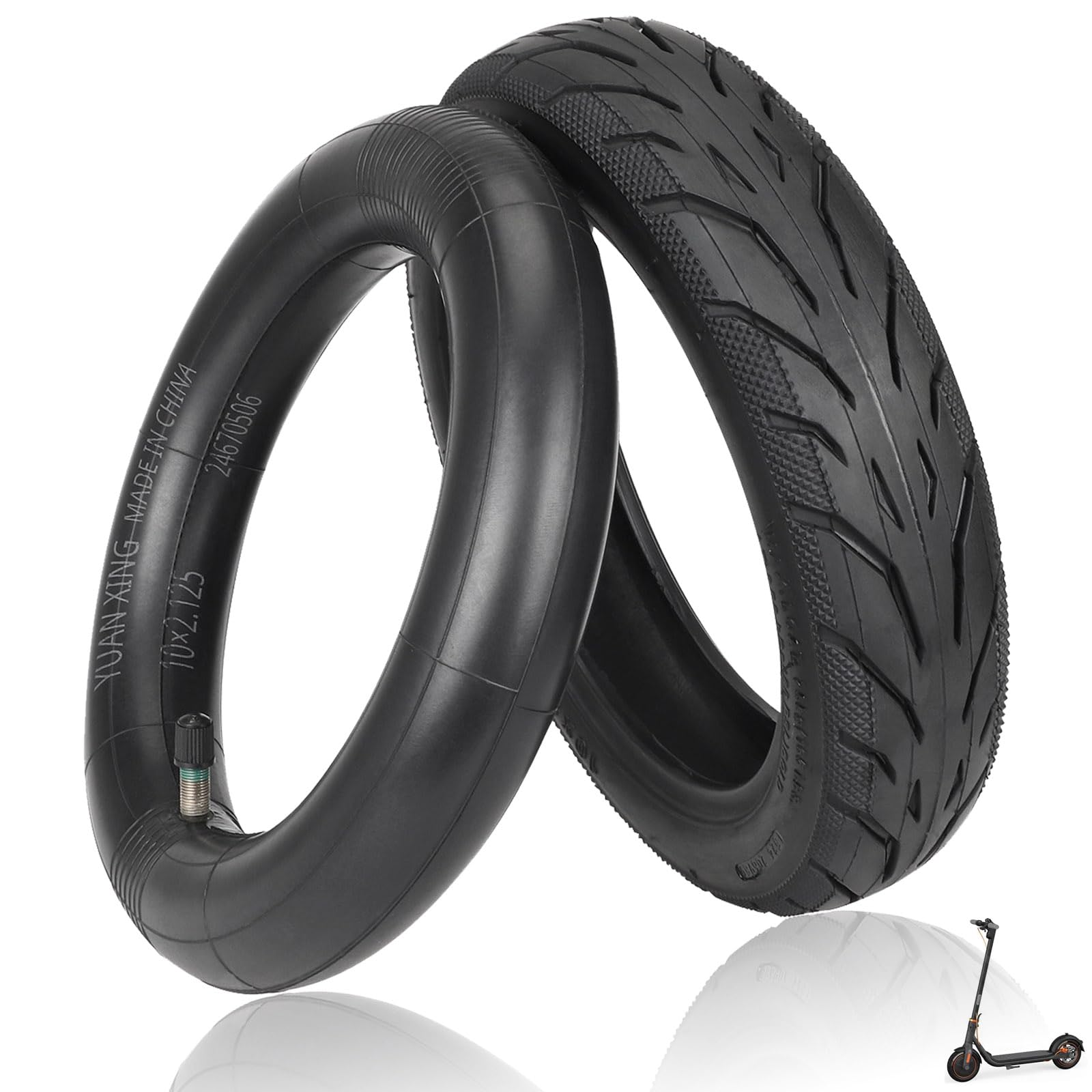 10x2,125 Außen-und Innen Reifen für Segway Ninebot D18 D28 D38 F20 F25 F30 F40 F40 D2 F65D für Navee V25i Pro/V40i Pro/V50i Pro Elektroroller, Ersatzreifen mit Schlauch für E-Scooter (1 Satz)