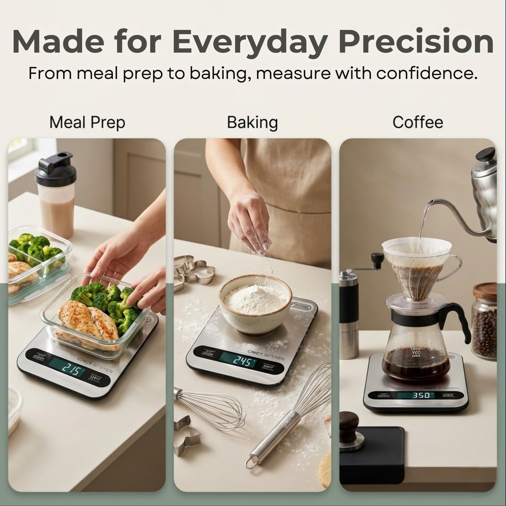 Báscula digital de alimentos para cocina, capacidad de 10 kg, precisión de 1 g, báscula de cocina de acero inoxidable con función de tara, 6 unidades (g/oz/lb/ml/kg), LCD grande, preparación de