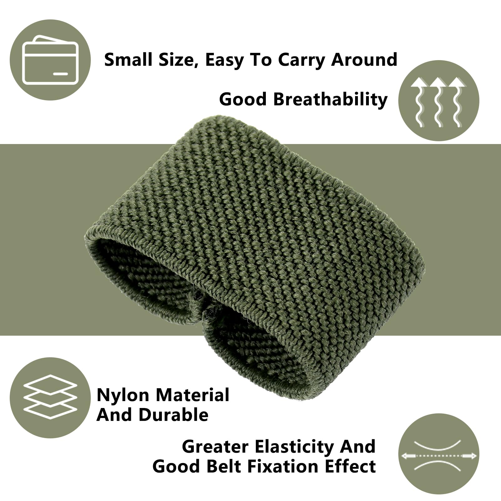 Giantree Paquete de 6 soportes elásticos para cinturones de trabajo, trabillas elásticas para cinturón, soporte para correa de mochila, soporte para cinturón, soporte para cinturón (Ejercito verde)