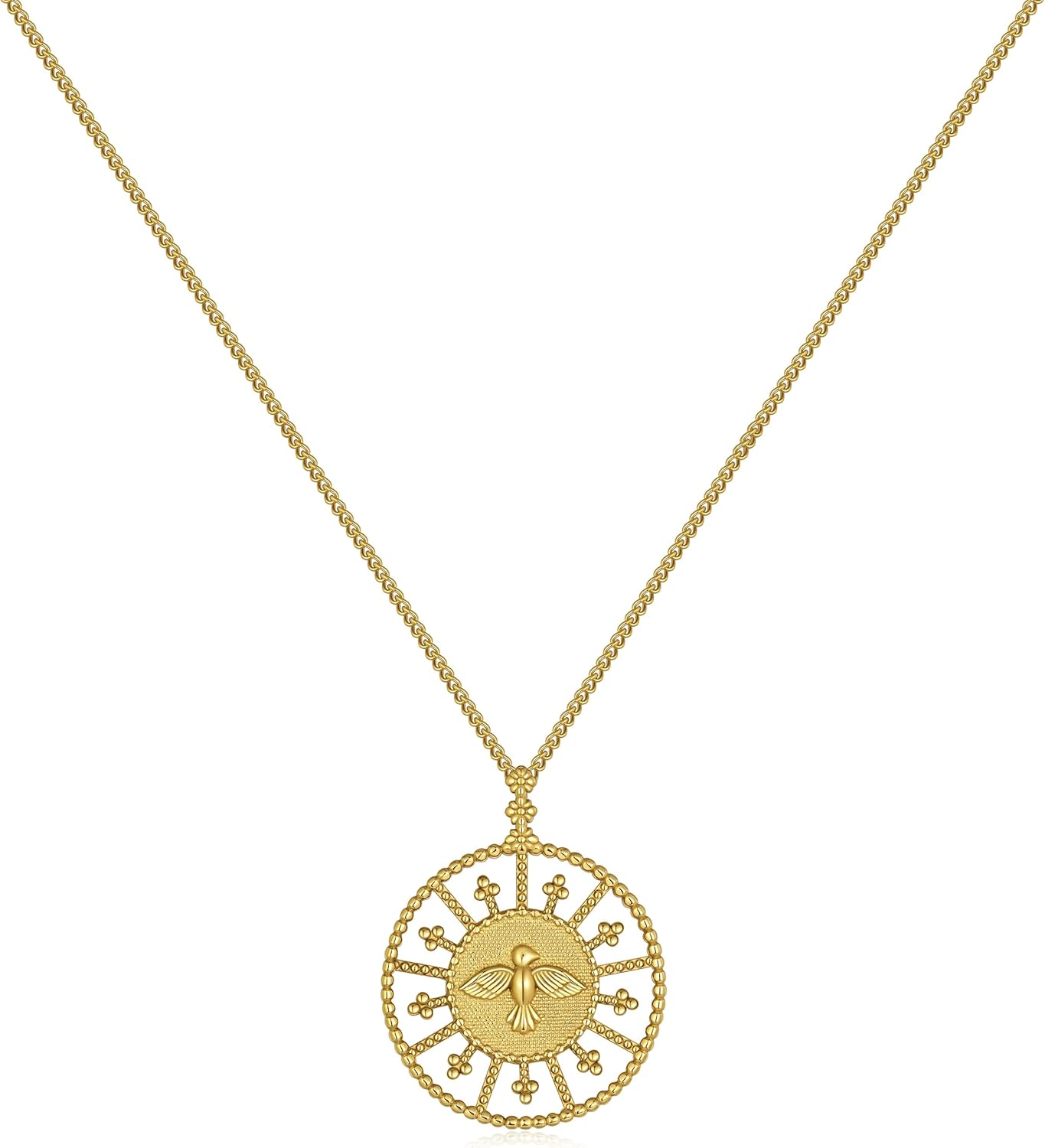 Rhinelife - 18K Gold Plated Pendant Necklace for Women, Pearl Evil Eye Moon Angel Bird Coin Cubic Zirconia, Hypoallergenic Modern Choker Jewelry Gift for Her