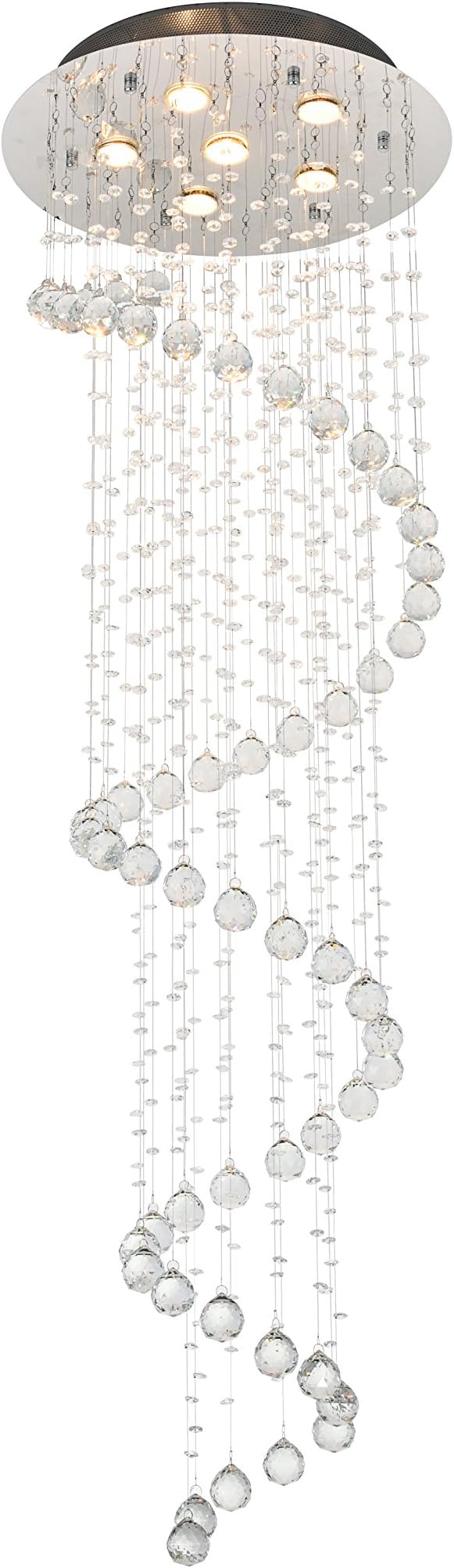 Simon Fashion Crystal Chandelier, Modern Luxurious Swirl Design Raindrop Ceiling Light Fixture with 6 Lights for Dining Room Livingroom Foyer Hotel Buliding Decor D19.7" x H59.1"