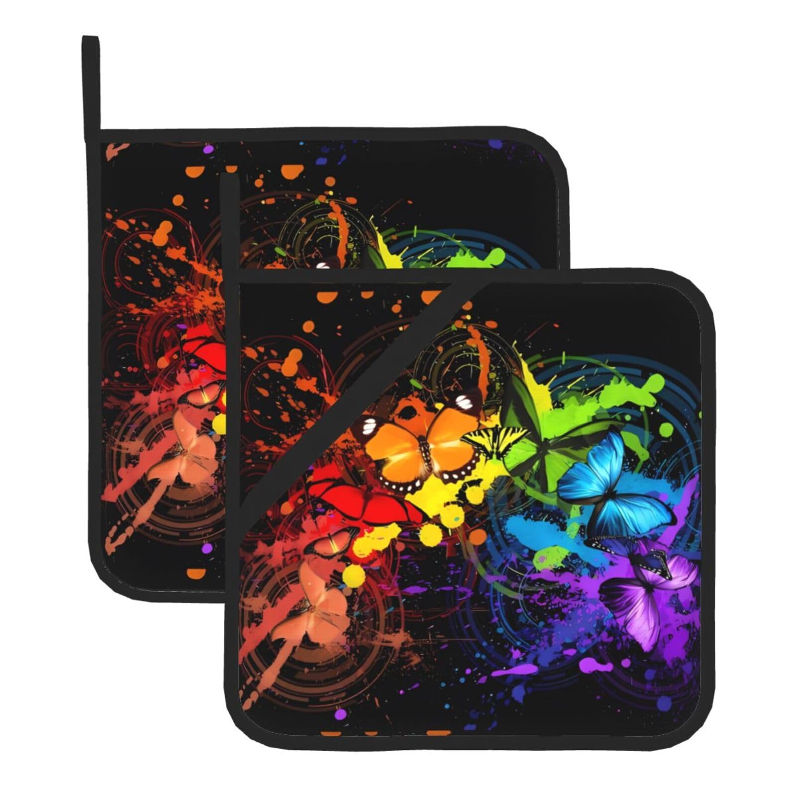 HJFCZH Graffiti Butterfly Prints Square Hot Pads for Kitchen - Waterproof Heat Resistant Potholders, Thick Trivet Covers with Hanging Loops, Oven & Grill Dish Protectors (2-Pack)