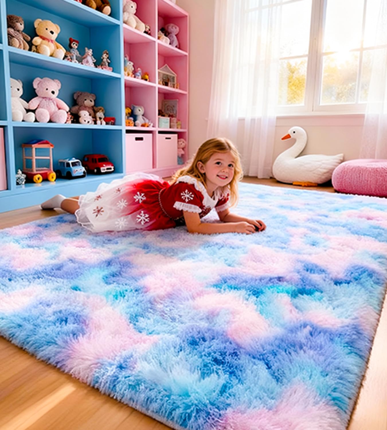 MARATIP Teppich Schlafzimmer 160x230 cm Blau-Lila Hochflor-TeppicheWohnzimmer rutschfest Waschbarer Deko Langflor Teppiche Kinderzimmer