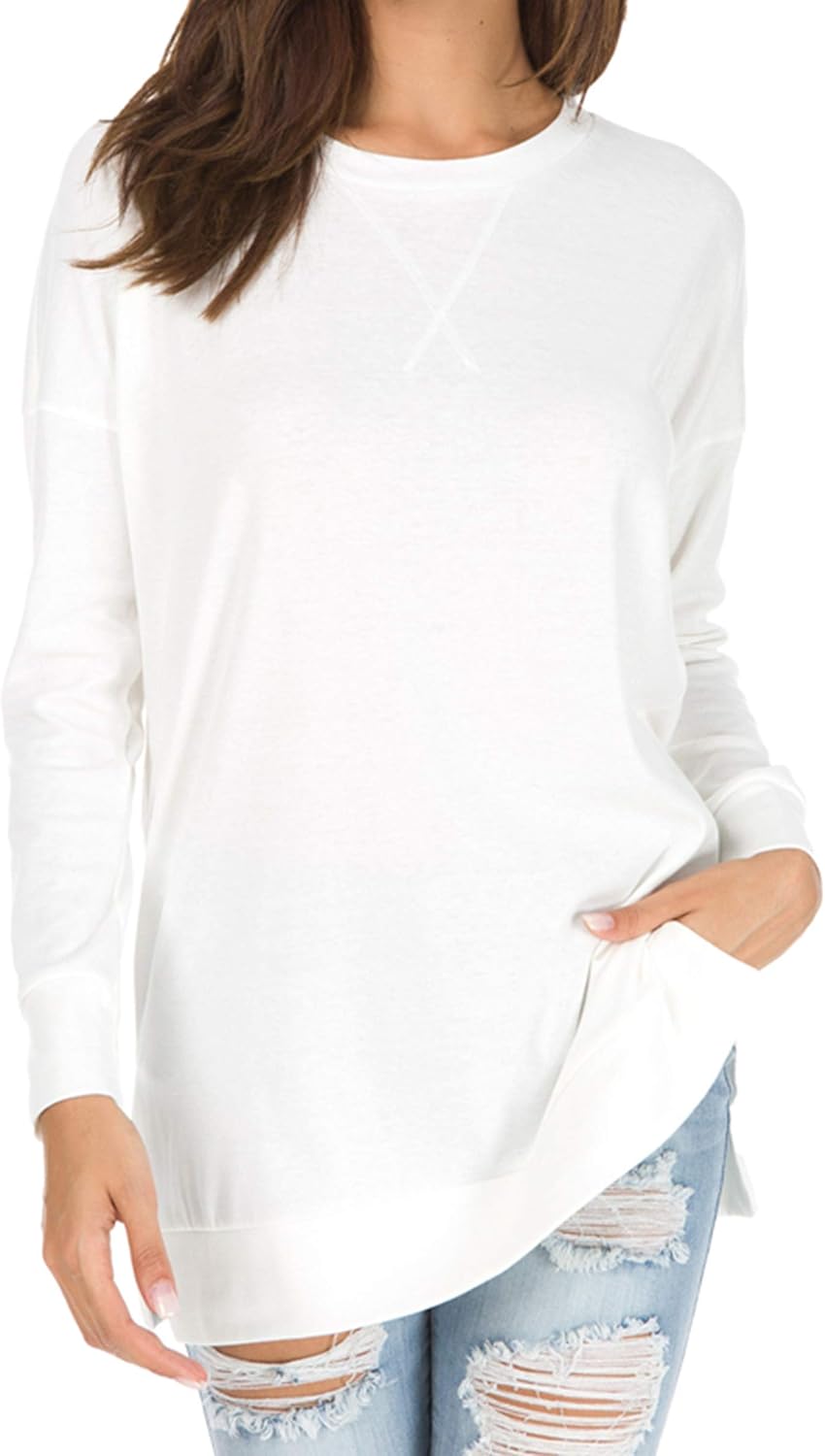 levaca Womens Fall Long Sleeve Pullover Side Oversizes Split Casual Loose Tunic Tops