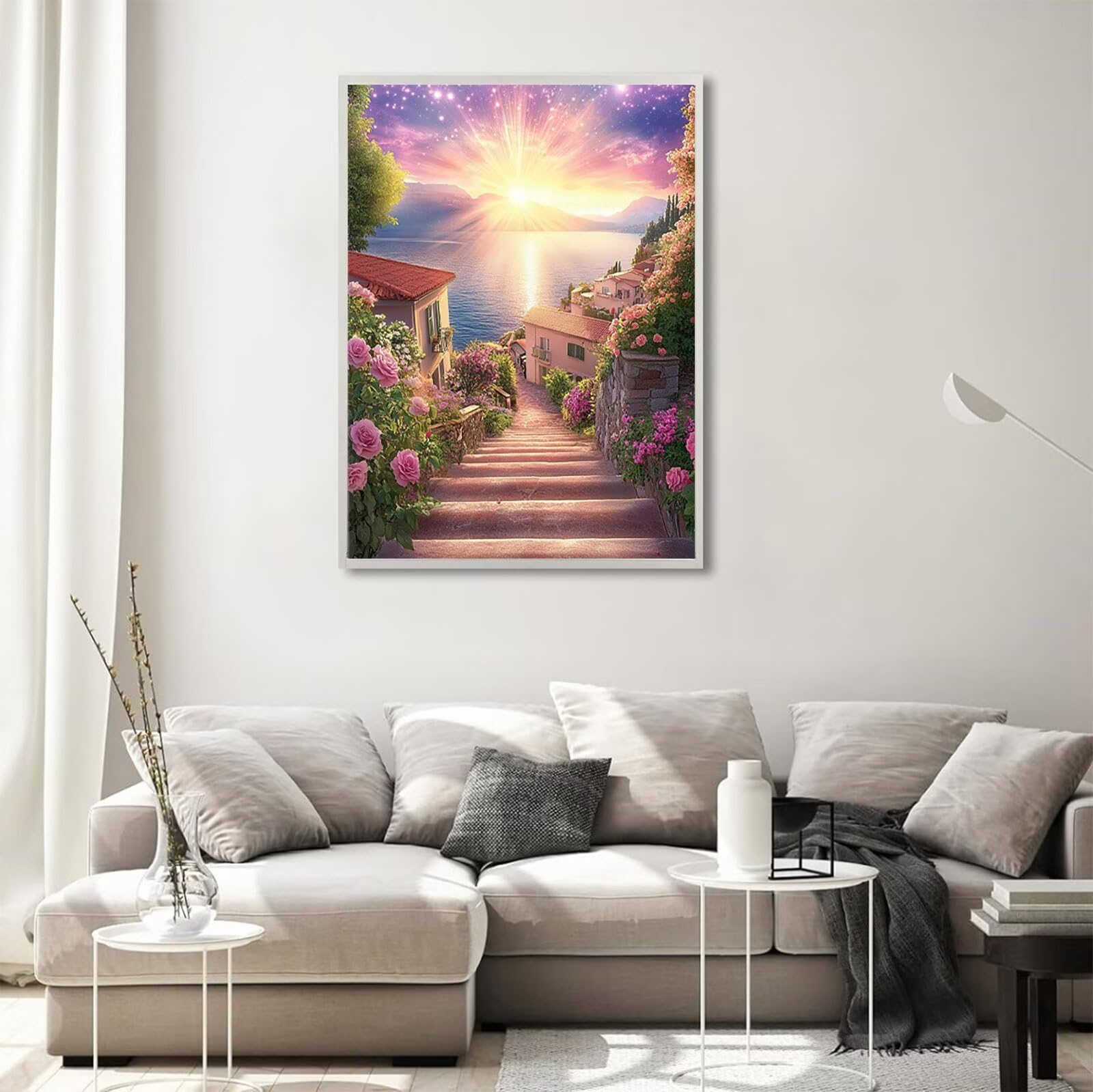 Malarstwo diamentowe, zachód słońca, małe miasteczko, obraz diamentowy 5D, obraz diamentowy 5D, zestaw do majsterkowania, kreatywny zestaw dla dorosłych, dekoracja ściany domu, 60 x 90 cm, Model610