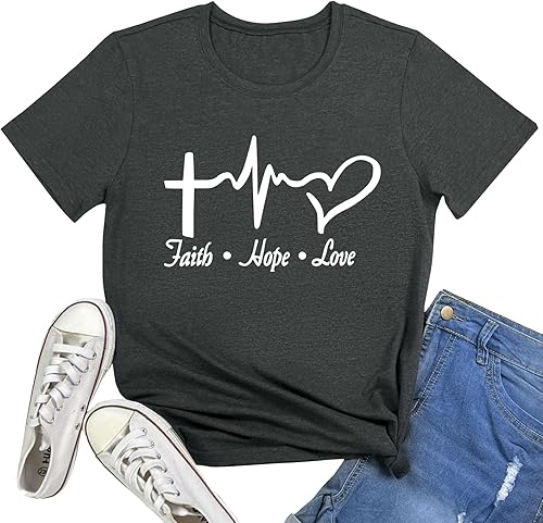 MAXTREE - Camisetas con gráfico de fe, esperanza y amor para mujer, lindas camisetas