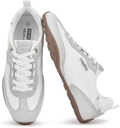 LUCKY STEP Womens Retro Fashion Sneakers | Lightweight Casual Non Slip | Comfortable Lace Up Skate Sneaker