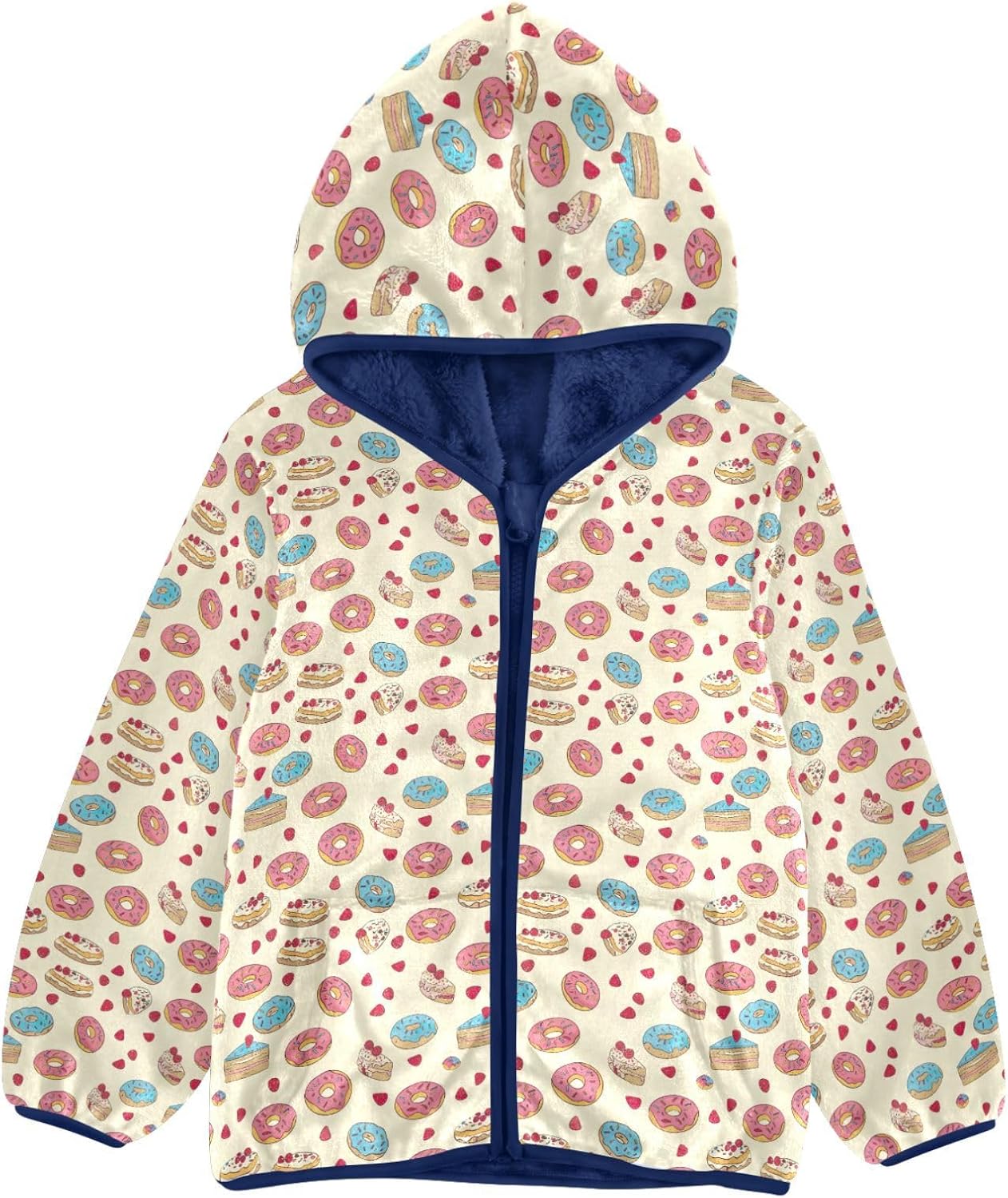Donut Cake Boys Fleece Coat,Children's Zip-Up Hoodie Jacket,Baby Warm Fashion Outerwear 3-10T,A113417