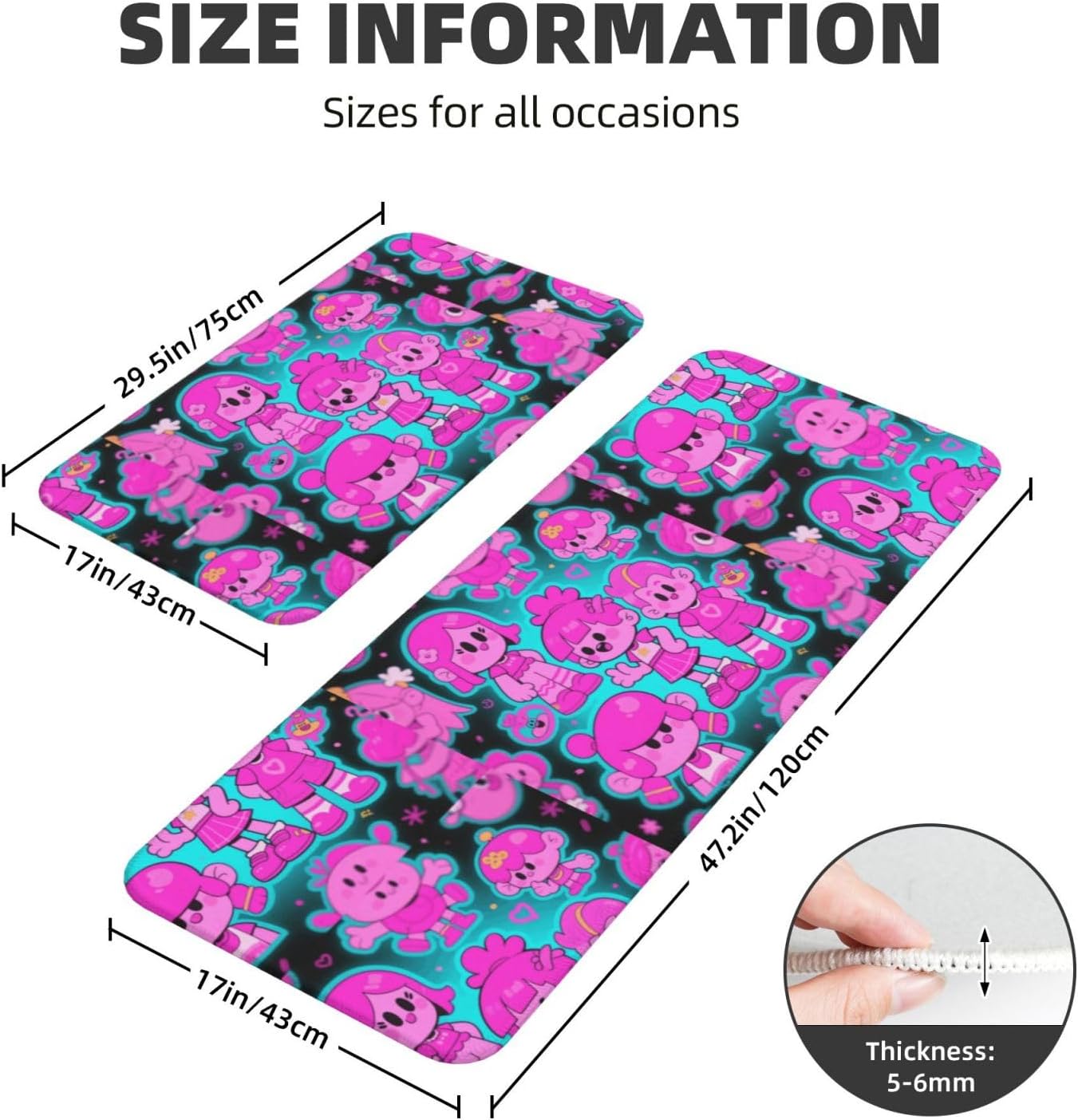 Cartoon Print Kitchen Rugs Set of 2, Cushioned Anti-Fatigue Kitchen Mats for Floor, Waterproof Comfort Standing Mat Absorbent Velvet Kitchen Runner Rugs 17"x30"+17"x47"