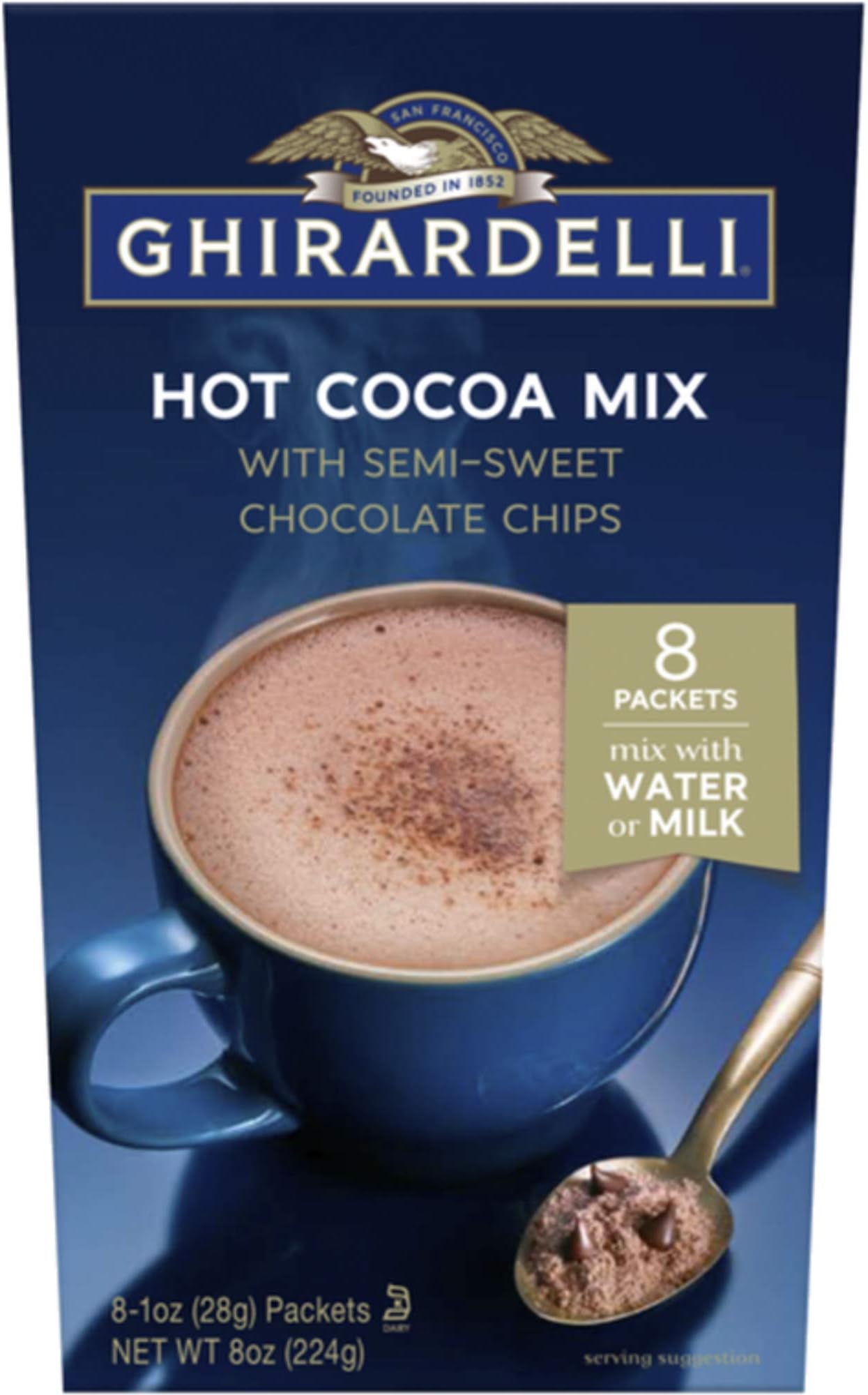 Ghirardelli Hot Cocoa with Semi-Sweet Chocolate Chips - 2 boxes with 8 packets each
