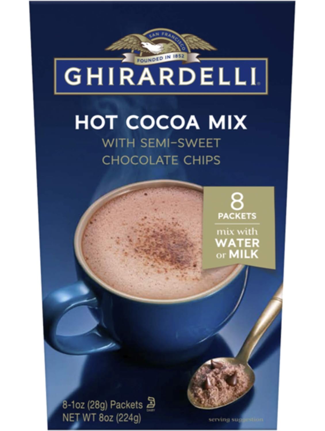 Ghirardelli Hot Cocoa with Semi-Sweet Chocolate Chips - 2 boxes with 8 packets each