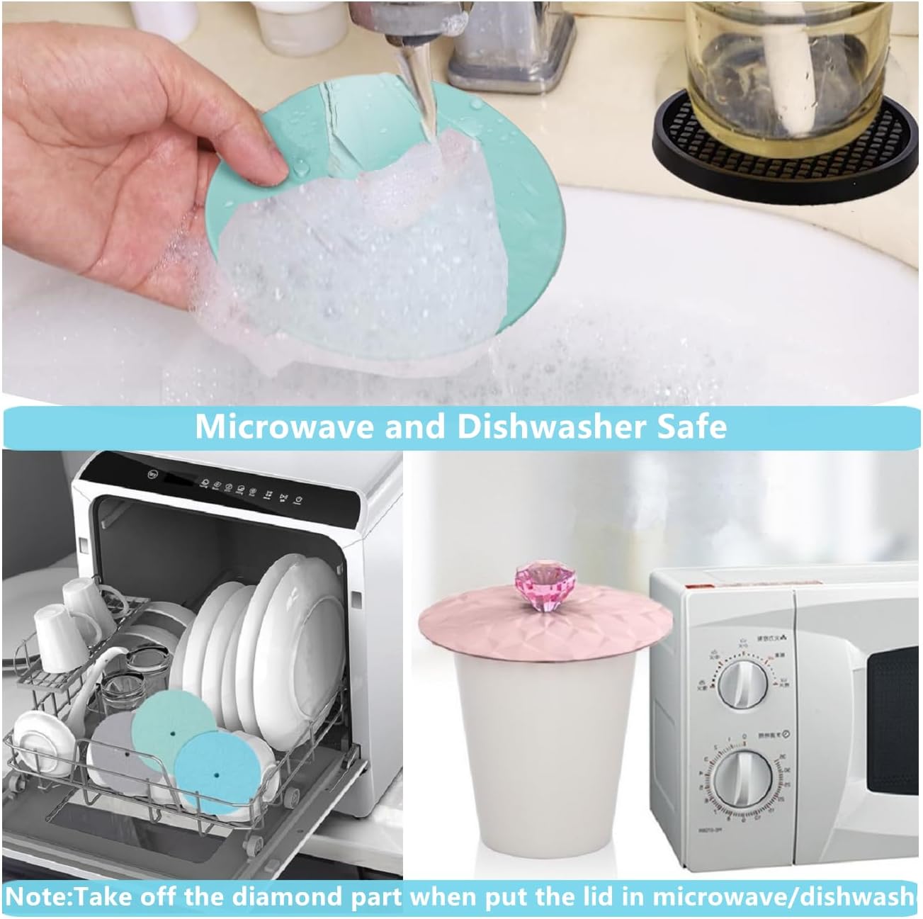 Drink Covers, Silicone Cup Covers, Silicone Lids for Cup, Mug, Wine Glass, Anti-dust Airtight Seal Heat Resistant Mug Lids(Gray-Turquoise-Blue-Teal-Power)