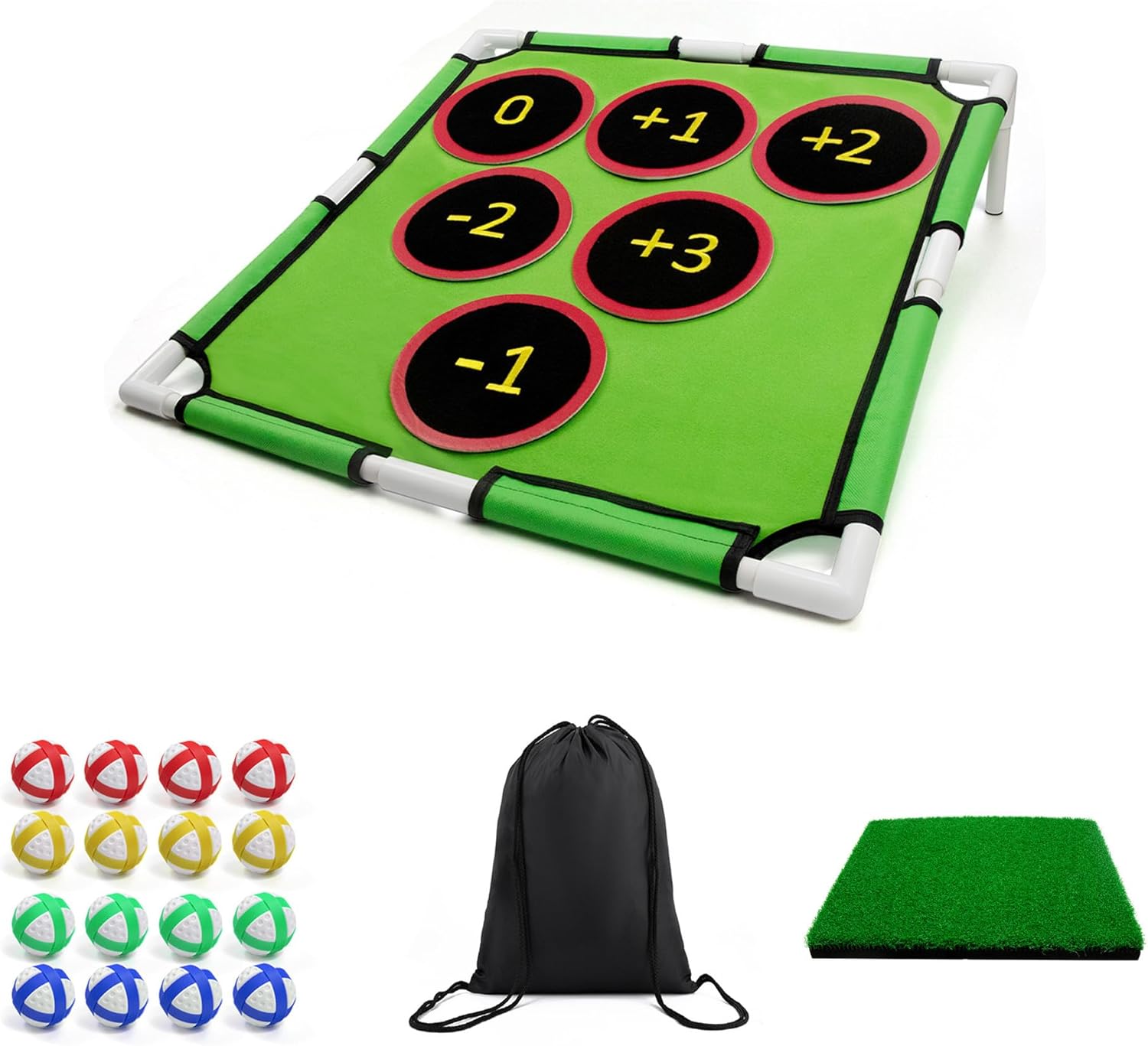 Portable Golf Chipping Game Set with Scoring Board, 16 Practice Balls, Hitting Mat, Carrying Bag, Indoor Outdoor Training Game